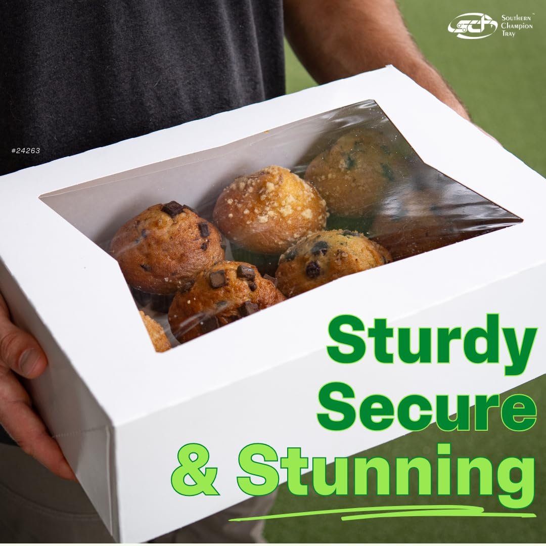 Caja de Panadería Blanca con Ventana, 100 Unidades, 16x12x2.5, Contenedores Auto Pop-Up para Pasteles, Tazón de Galletas con Ventana, Logo Personalizado, Ideal para Donas, Proveedor de Envases Desechables.