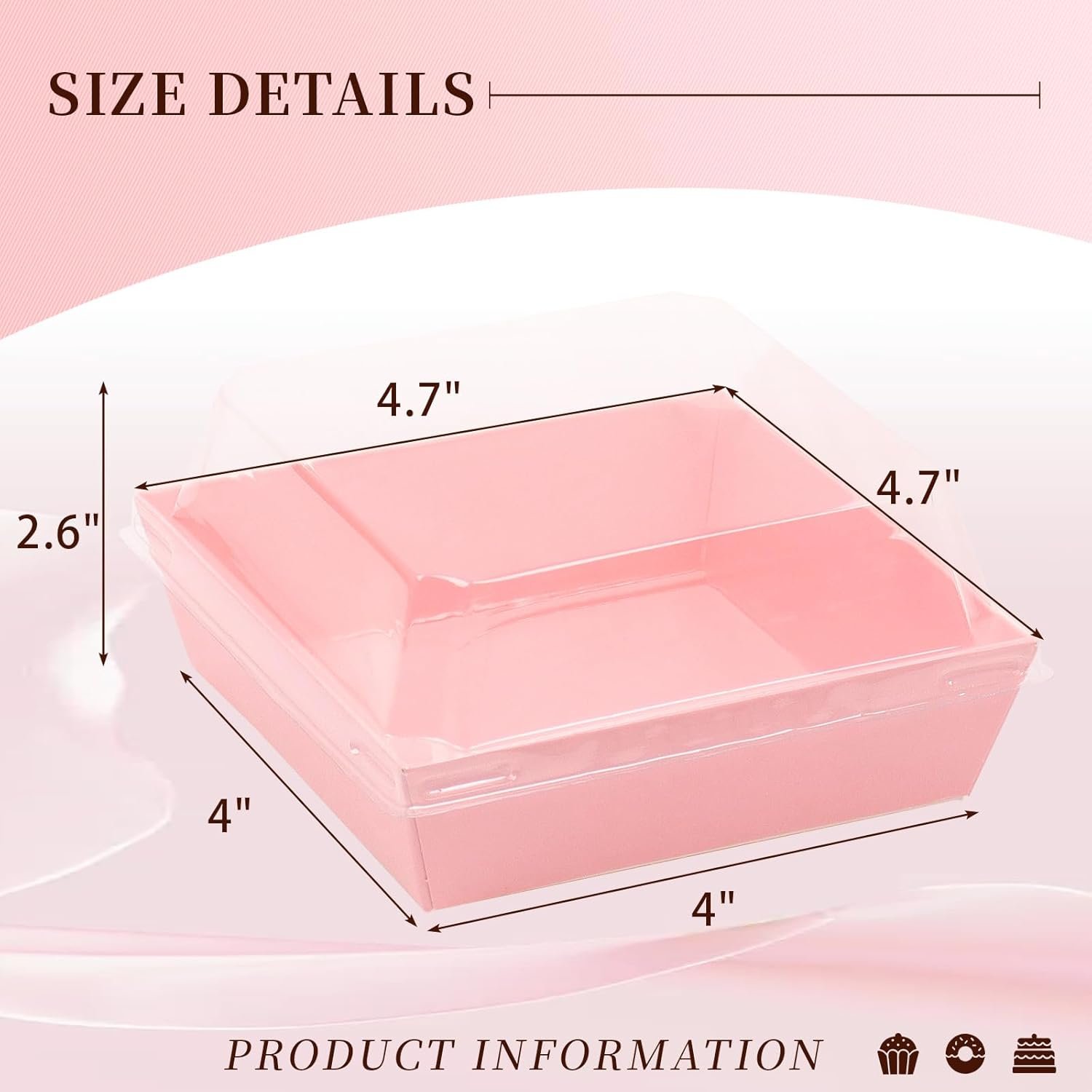 Cajas de Charcutería 150 Pack con Tapa Transparente Segura, 4,7x4,7x2,6 Pulgadas, Personalización de Logo para Envases Desechables de Sándwich, Pasteles y Postres, Marca Blanca del Proveedor.