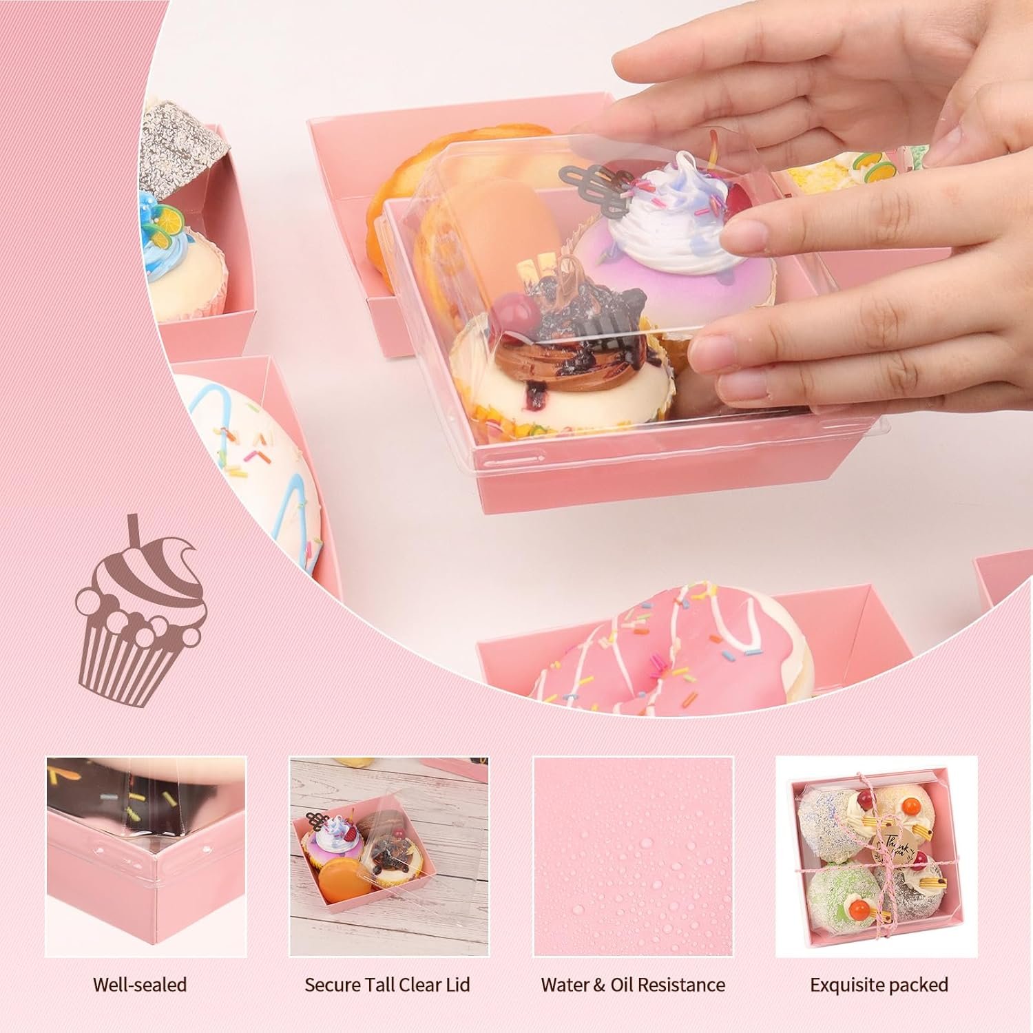 Cajas de Charcutería 150 Pack con Tapa Transparente Segura, 4,7x4,7x2,6 Pulgadas, Personalización de Logo para Envases Desechables de Sándwich, Pasteles y Postres, Marca Blanca del Proveedor.