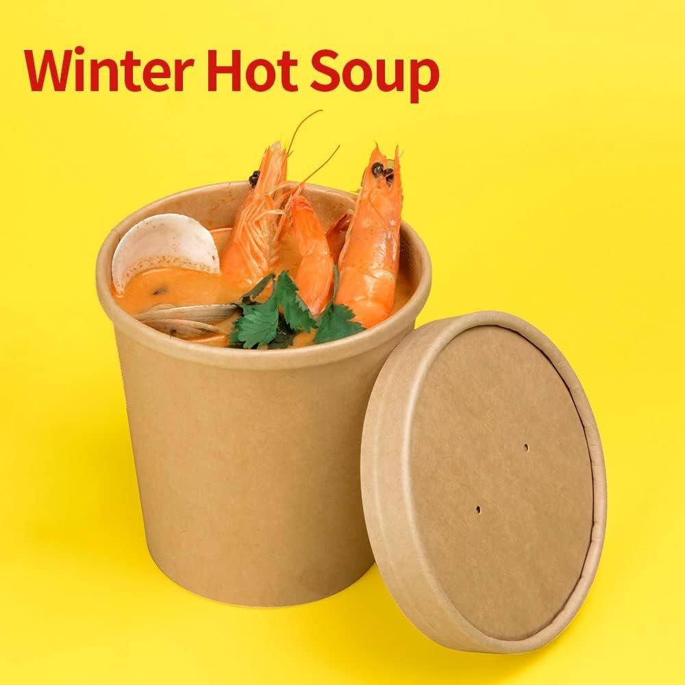 Contenedores de comida de papel de 16 oz con tapas, 60 unidades, personalización de logo, ideales para helados y sopas, soluciones de marca blanca de fábrica. Contenedores de comida de papel de 16 oz con tapas, 60 unidades, personalización de logo, ideales para helados y sopas, soluciones de marca blanca de fábrica.