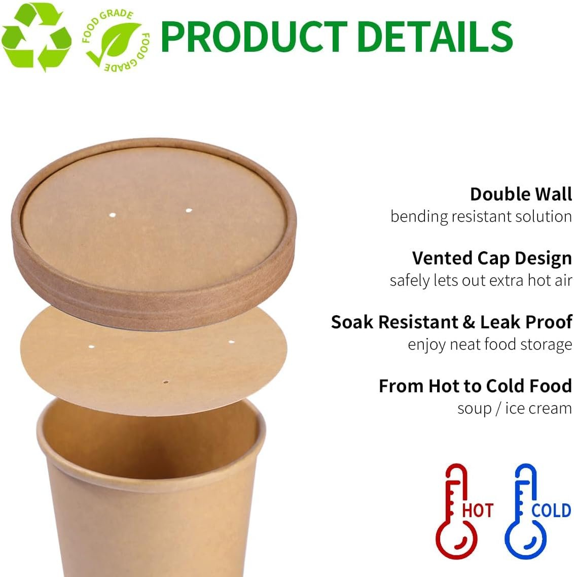 Contenedores de comida de papel de 16 oz con tapas, 60 unidades, personalización de logo, ideales para helados y sopas, soluciones de marca blanca de fábrica. Contenedores de comida de papel de 16 oz con tapas, 60 unidades, personalización de logo, ideales para helados y sopas, soluciones de marca blanca de fábrica.