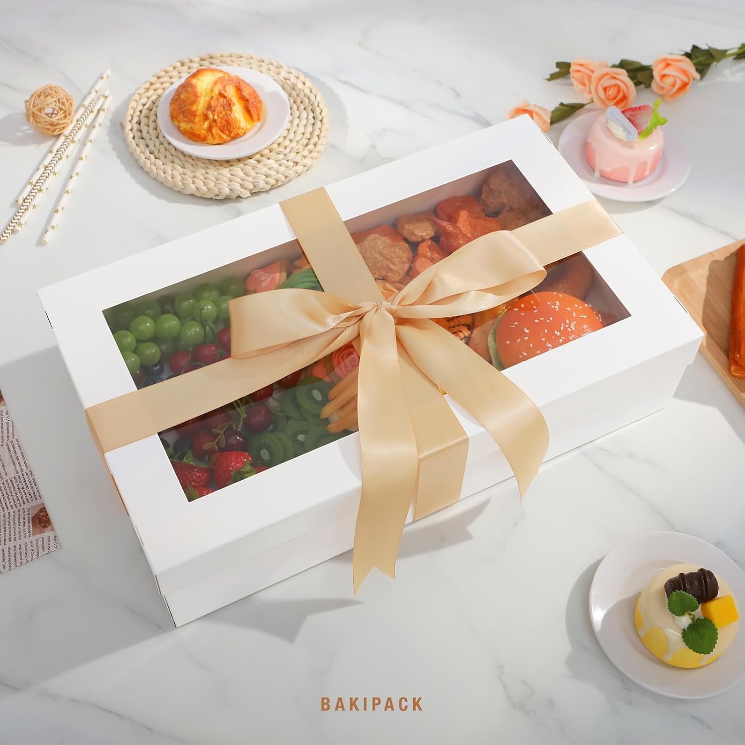 Caja de Catering Blanca con Logo Personalizado, 10 unidades de 17x10x4 pulgadas, Envases de Papel Desechables para Charcutería y Sándwiches, Proveedor de alta calidad.