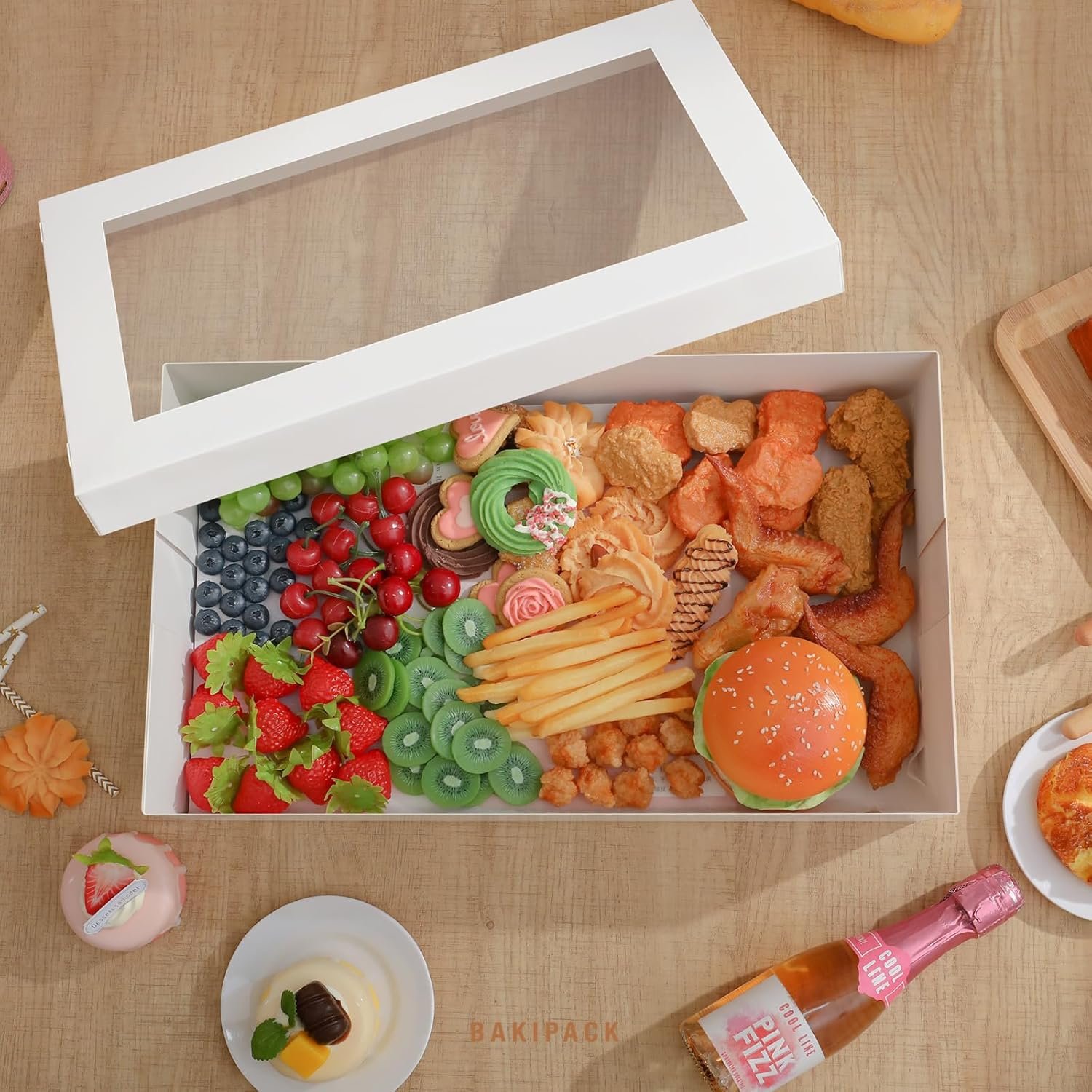 Caja de Catering Blanca con Logo Personalizado, 10 unidades de 17x10x4 pulgadas, Envases de Papel Desechables para Charcutería y Sándwiches, Proveedor de alta calidad.