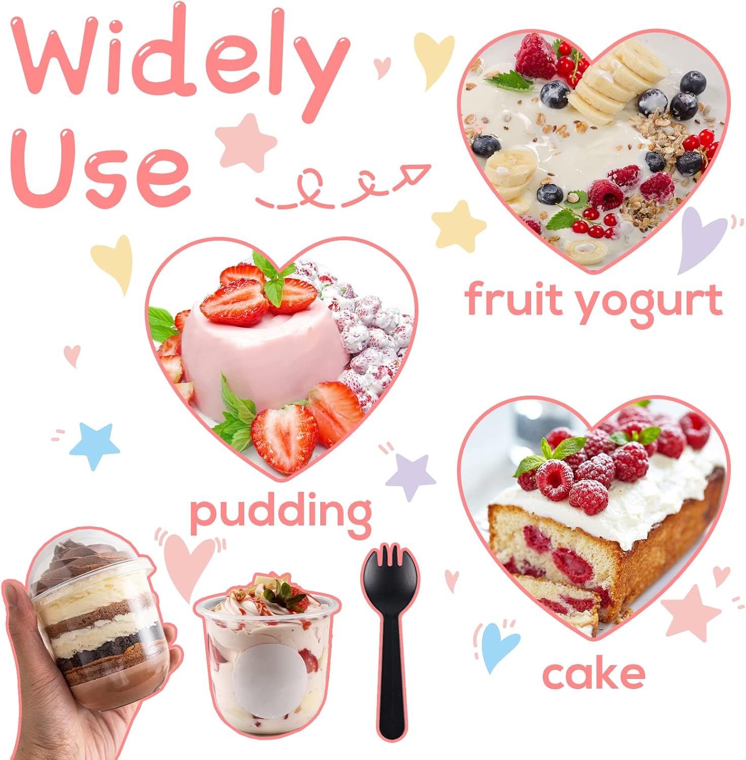 Logo Personalizado 50 Pack de Vasos Plásticos Transparentes de 12 OZ con Tapas Dome y Sporks Sin Hueco, Vasos Desechables para Postres, Cupcakes, Parfaits, Puddings, Bebidas Frías, Snacks, Frutas y Helados de Marca Blanca, Proveedor Fiel.