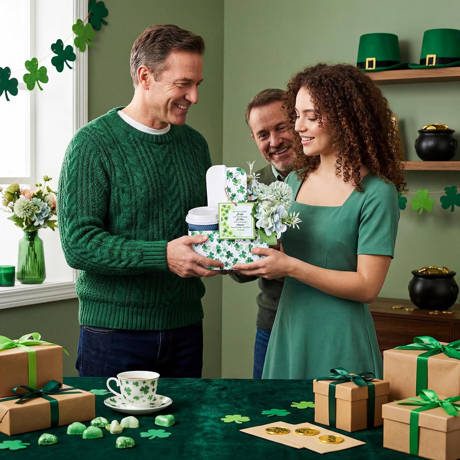 Logo Personalizado Porta Bebidas de Fiesta 12 Sets con Mango y Tarjetas de Bendición Irlandesa Descartables de Papel Kraft para Tazas de 2 a 30 oz, Ideal para Bebidas Frías y Calientes, Proveedor de Suministros para Fiestas.