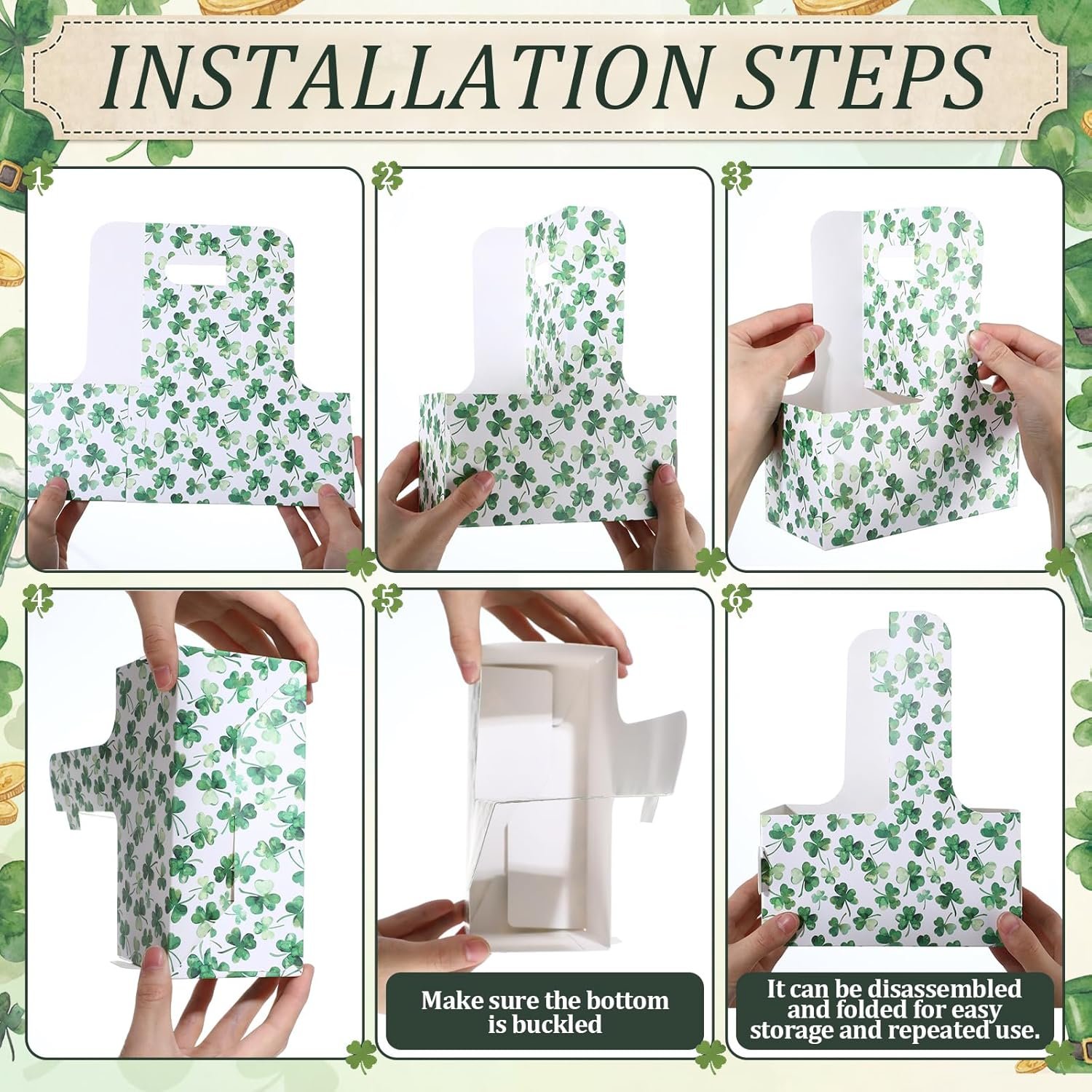 Logo Personalizado Porta Bebidas de Fiesta 12 Sets con Mango y Tarjetas de Bendición Irlandesa Descartables de Papel Kraft para Tazas de 2 a 30 oz, Ideal para Bebidas Frías y Calientes, Proveedor de Suministros para Fiestas.