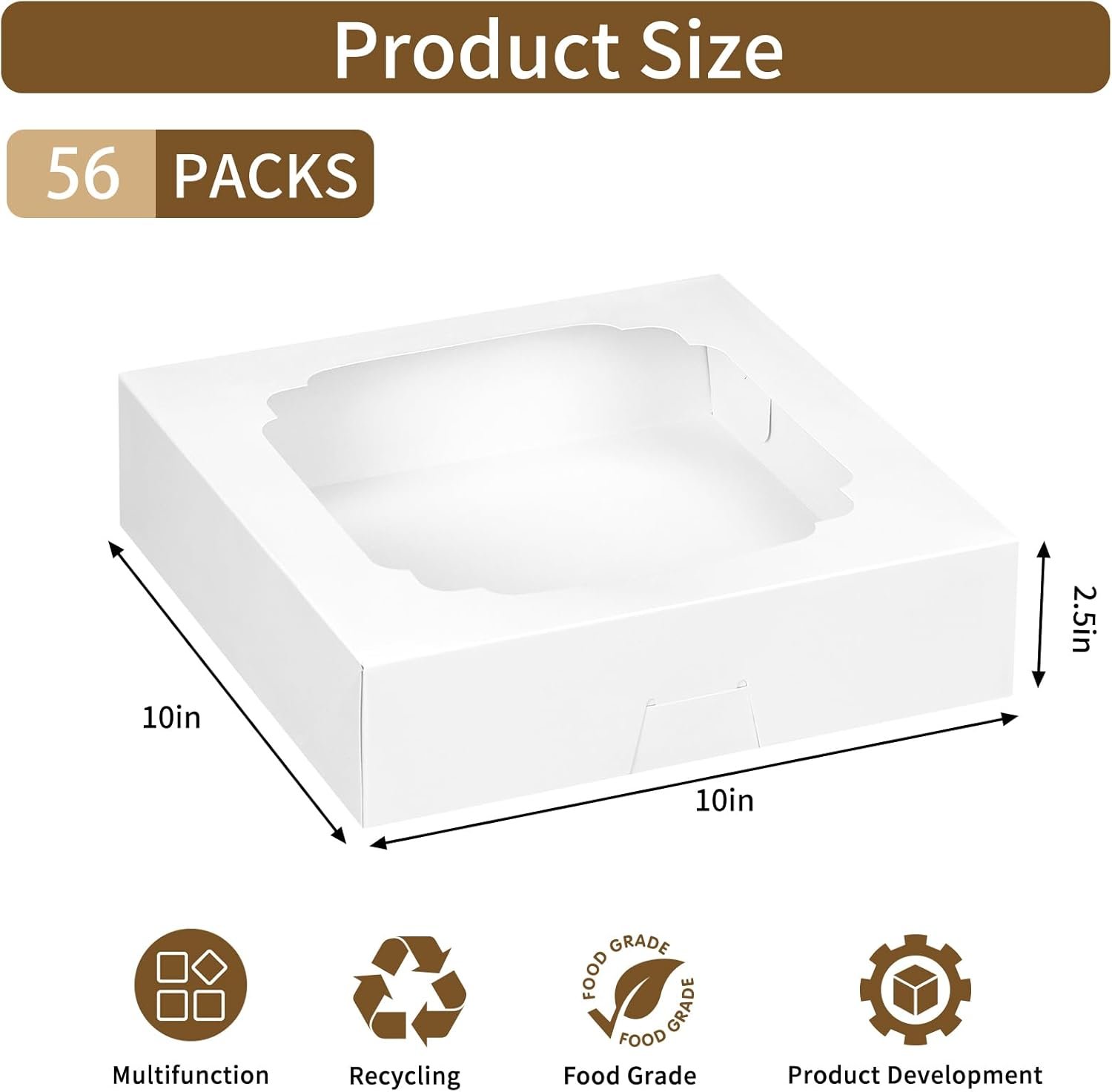 Caja para Tartas Personalizada 56pcs 10x10x2.5 Pulgadas con Ventana para Galletas, Pasteles, Muffins, Donas y Más - Fábrica de Marca Blanca Caja para Tartas Personalizada 56pcs 10x10x2.5 Pulgadas con Ventana para Galletas, Pasteles, Muffins, Donas y Más - Fábrica de Marca Blanca