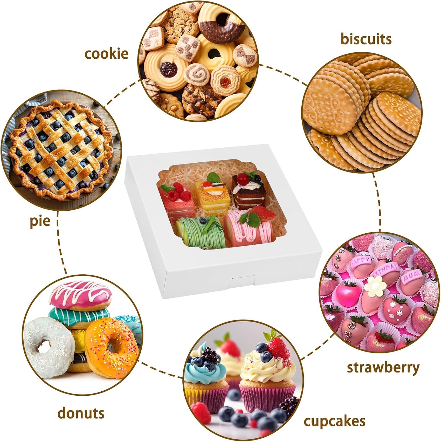 Caja para Tartas Personalizada 56pcs 10x10x2.5 Pulgadas con Ventana para Galletas, Pasteles, Muffins, Donas y Más - Fábrica de Marca Blanca Caja para Tartas Personalizada 56pcs 10x10x2.5 Pulgadas con Ventana para Galletas, Pasteles, Muffins, Donas y Más - Fábrica de Marca Blanca