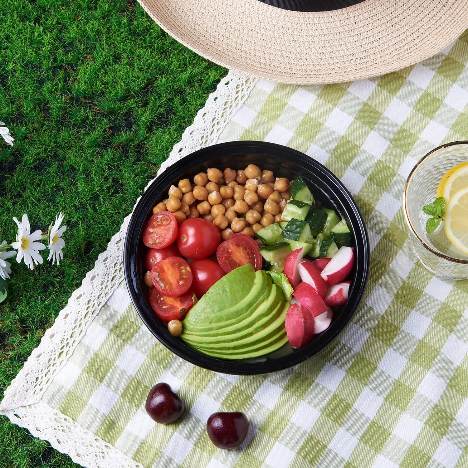 Contenedores de almacenamiento de alimentos redondos desechables de 24 oz y 50 unidades con tapa, ideales para preparación de comidas, con logo personalizado, marca blanca, apilables, reutilizables, aptos para microondas y lavavajillas, fabricados por un proveedor de confianza.