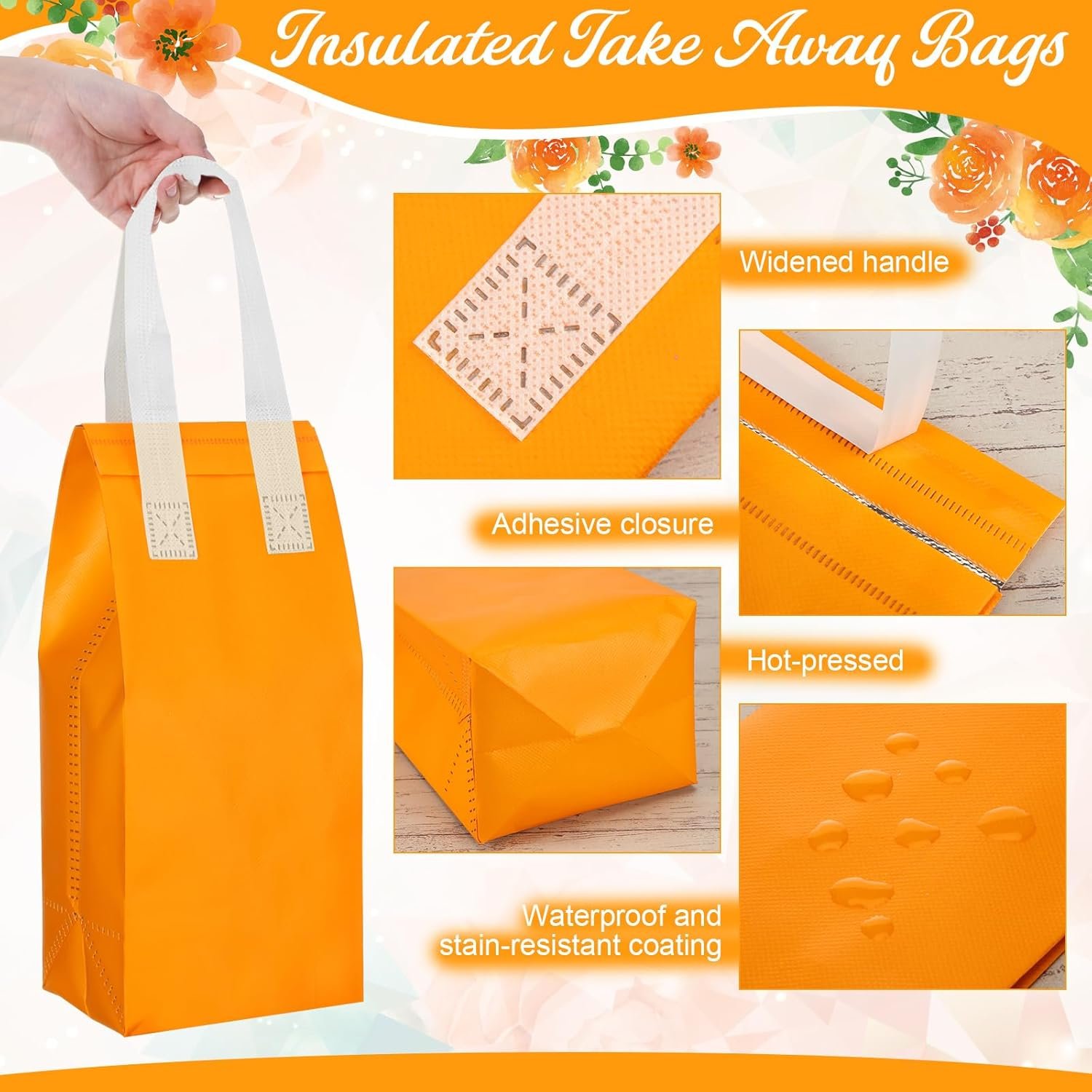 Bolsas Térmicas Desechables Personalizadas con Logo para Comida para Llevar, 100 Pcs de Marca Blanca, Proveedor de Bolsas Térmicas para Café, Leche, Té, Alimentos Fríos y Calientes, Tamaño 4.7 x 11 x 4 Pulgadas (Naranja)