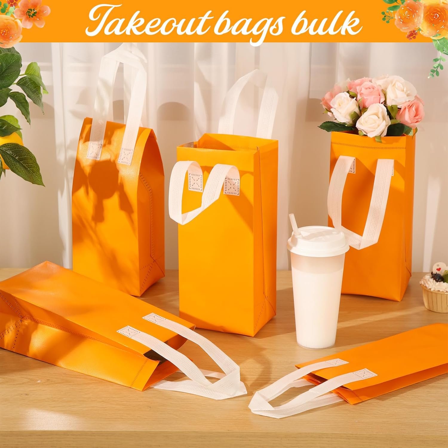 Bolsas Térmicas Desechables Personalizadas con Logo para Comida para Llevar, 100 Pcs de Marca Blanca, Proveedor de Bolsas Térmicas para Café, Leche, Té, Alimentos Fríos y Calientes, Tamaño 4.7 x 11 x 4 Pulgadas (Naranja)