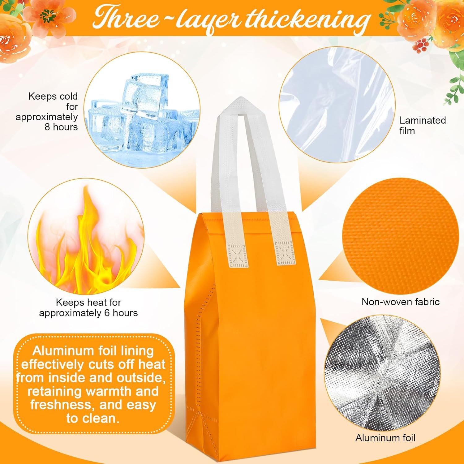 Bolsas Térmicas Desechables Personalizadas con Logo para Comida para Llevar, 100 Pcs de Marca Blanca, Proveedor de Bolsas Térmicas para Café, Leche, Té, Alimentos Fríos y Calientes, Tamaño 4.7 x 11 x 4 Pulgadas (Naranja)
