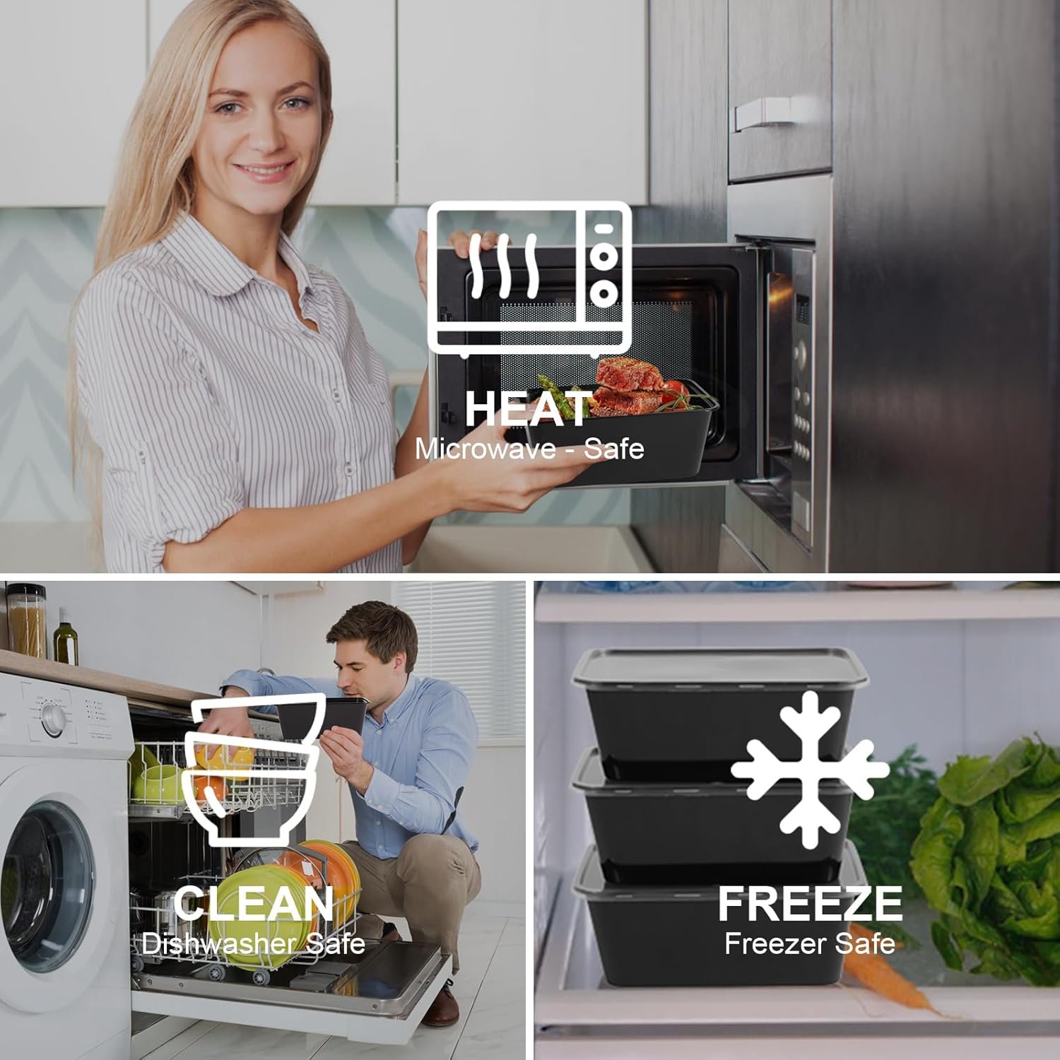 Logo Personalizado 10Pack Contenedores desechables de 28oz para almacenamiento de alimentos, con tapa, cajas apilables de 1 compartimento, aptas para microondas, congelador y lavavajillas, Fabricante.