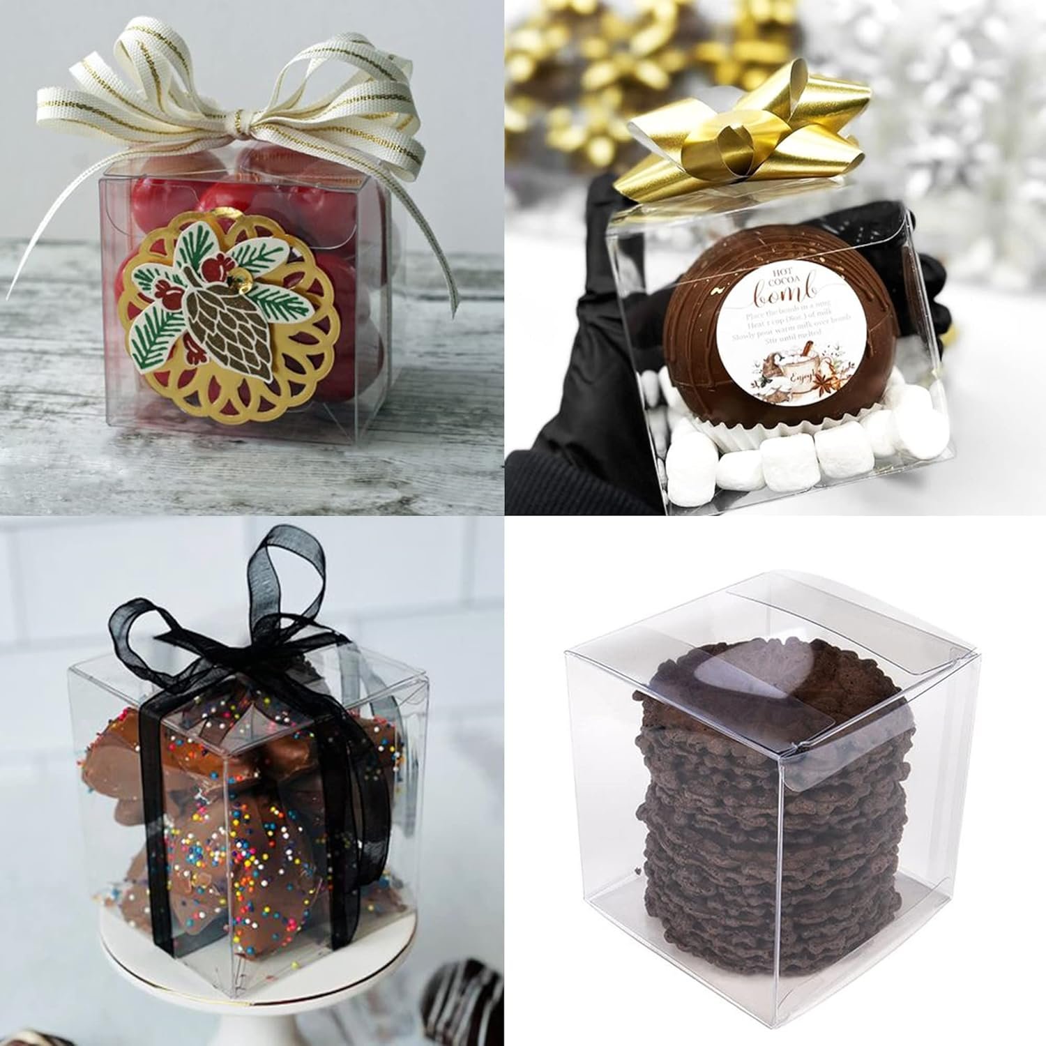 Caja Transparente Para Regalo 30 PCS, 4 x 4 x 4 pulgadas, Ideal para Bodas, Cumpleaños, Pascua, Día de la Madre y Día del Padre, Marca Blanca con Logo Personalizado, Proveedor de Fábrica.