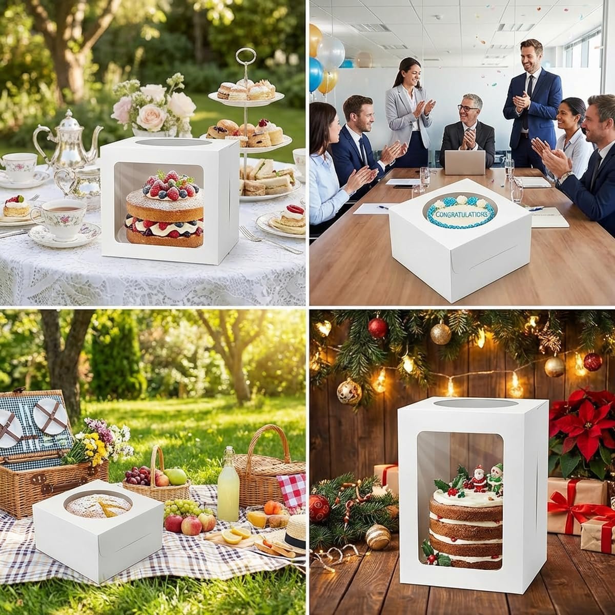 Caja de pasteles desechable con ventana y tapas, 3 paquetes de 10x10x8 pulgadas, Marca Blanca para tartas, donas, tartas, galletas, suministros para cumpleaños, bodas y fiestas – Proveedor de soluciones personalizadas con logo.