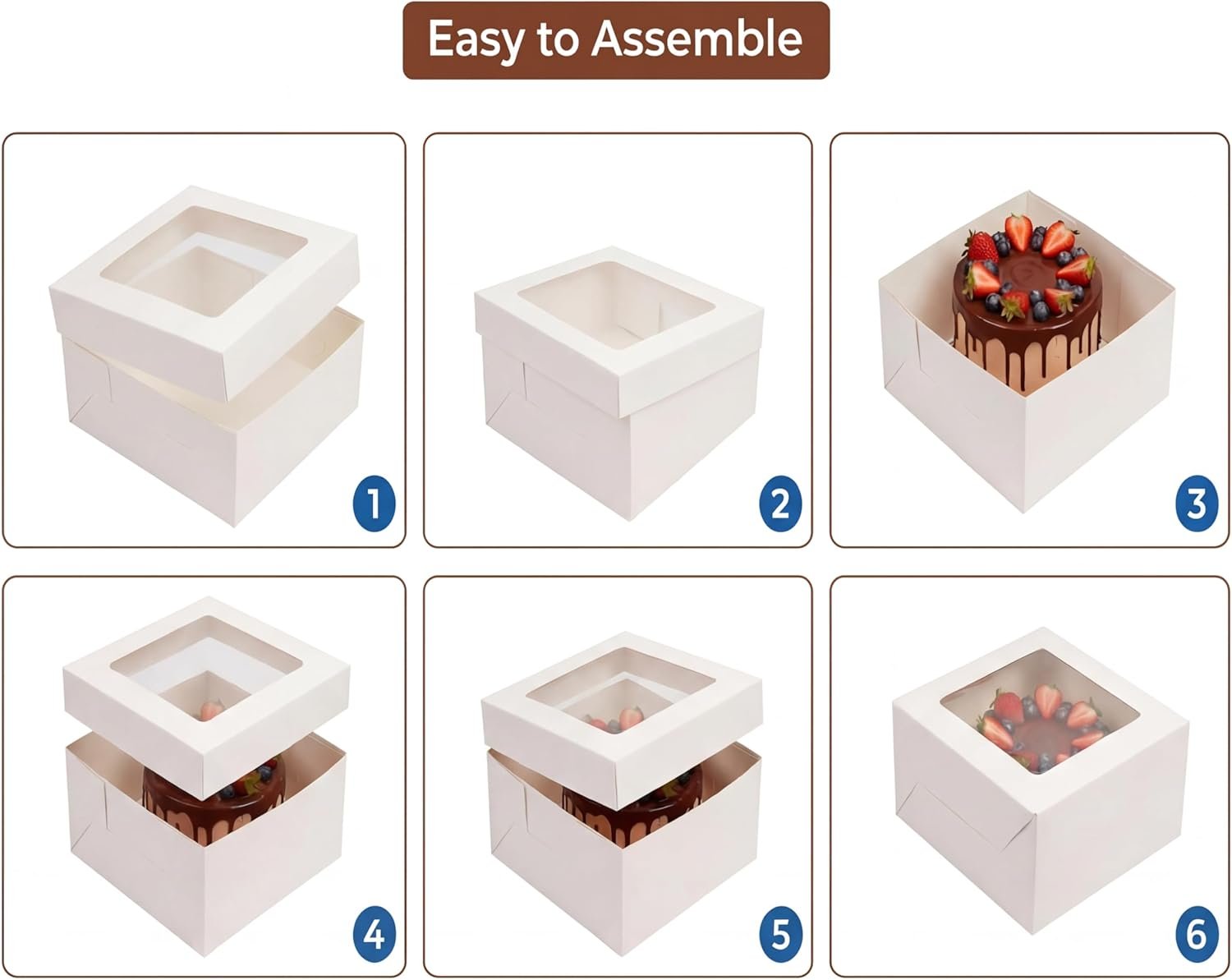 Caja de pasteles desechable con ventana y tapas, 3 paquetes de 10x10x8 pulgadas, Marca Blanca para tartas, donas, tartas, galletas, suministros para cumpleaños, bodas y fiestas – Proveedor de soluciones personalizadas con logo.