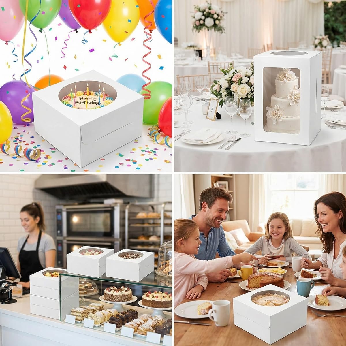 Caja de pasteles desechable con ventana y tapas, 3 paquetes de 10x10x8 pulgadas, Marca Blanca para tartas, donas, tartas, galletas, suministros para cumpleaños, bodas y fiestas – Proveedor de soluciones personalizadas con logo.