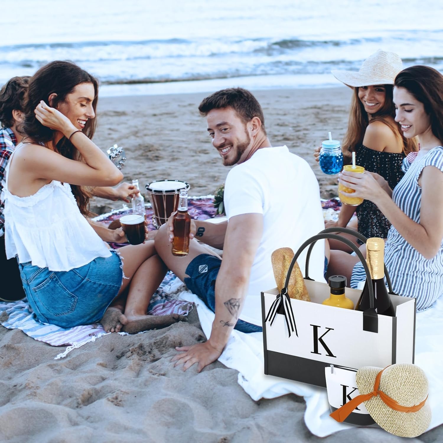 Bolsa de Lona Personalizada con Monograma y Bolsillos con Cremallera - Ideal para Regalos a Mamá, Profesores, Hermanas - Proveedor de Marca Blanca