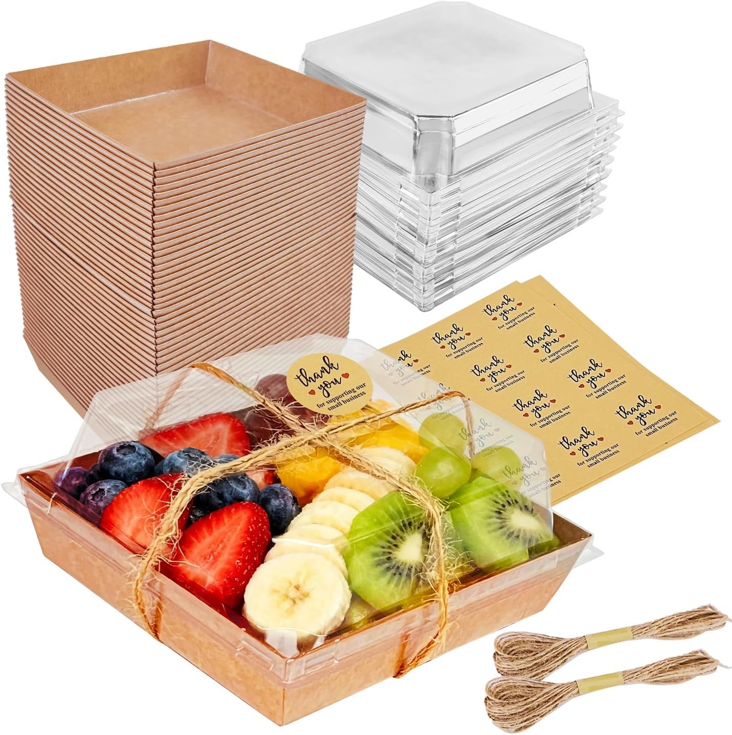 Cajas de Charcutería con Tapas Transparentes (Pack de 50), Contenedores Mini para Charcutería, Caja de Cartón Desechable para Comida para Lllevar - Pastelería, Galletas, Sándwiches, Tortas, Postres, Snacks - Marca Blanca de Proveedor