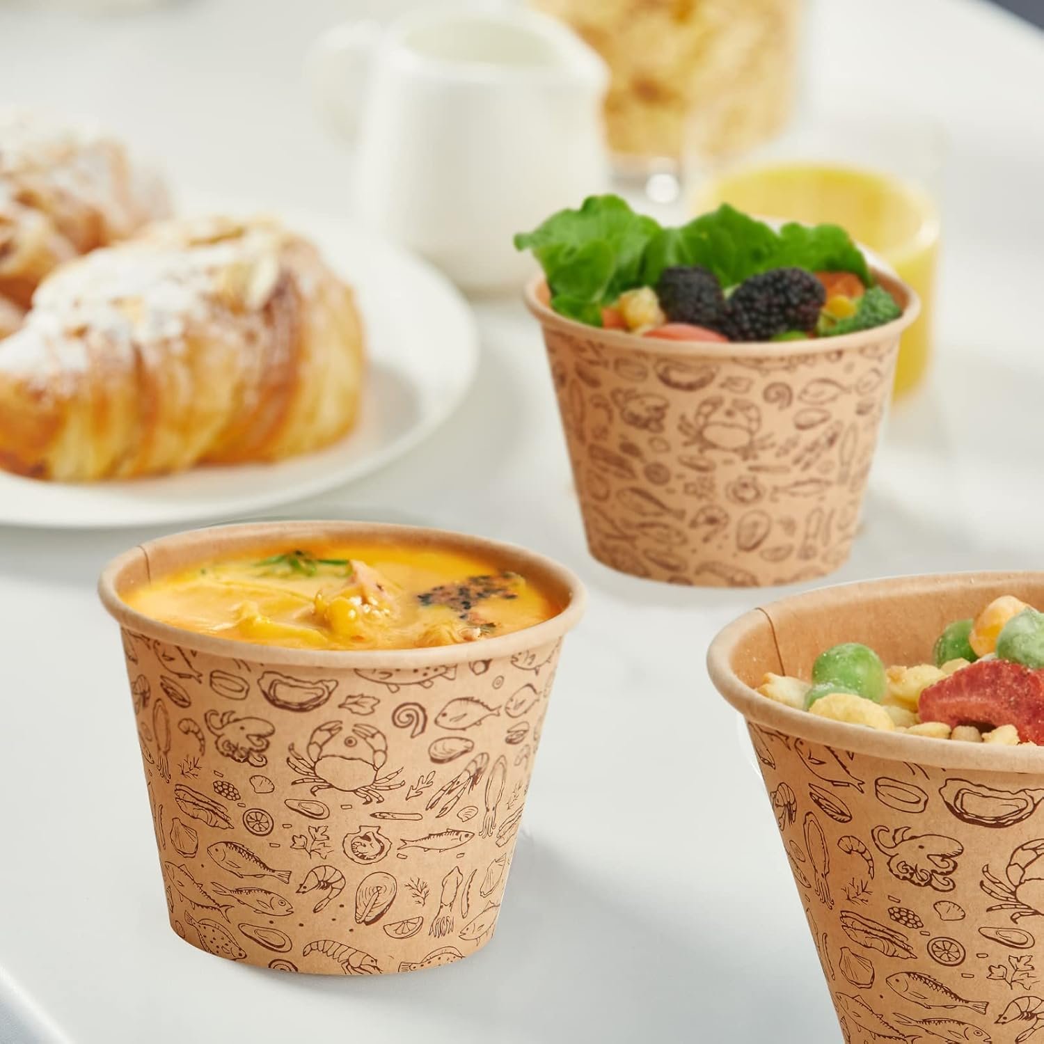 Taza de papel para alimentos de 12 oz con tapa ventilada, ideal para sopa, con logo personalizado para marca blanca, fabricado por un proveedor eficiente.