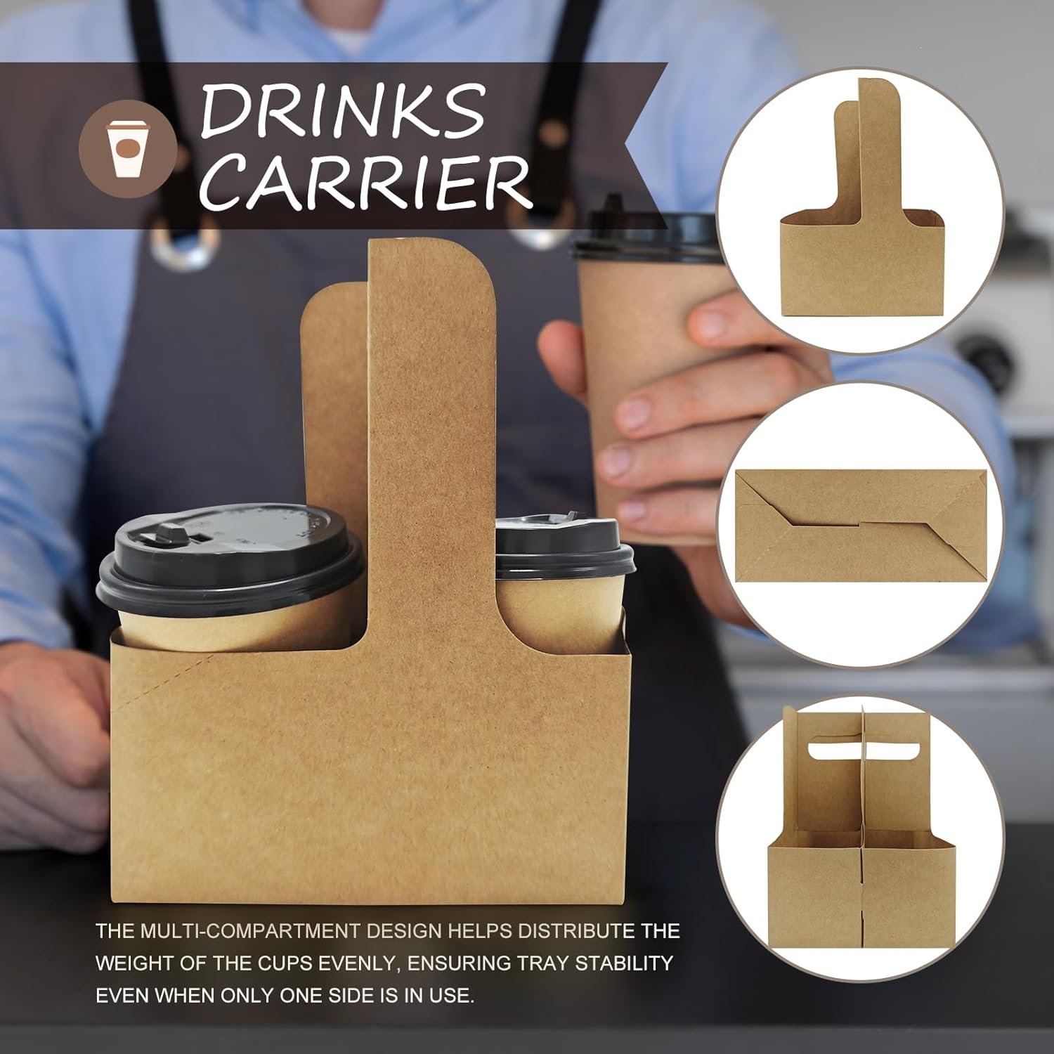 Logo Personalizado 15pcs Soporte de Cartón Desechable Plegable para 2 o 4 Tazas con Asa, Transportador de Bebidas para Cafés o Bebidas Frías, Marca Blanca de Proveedor.