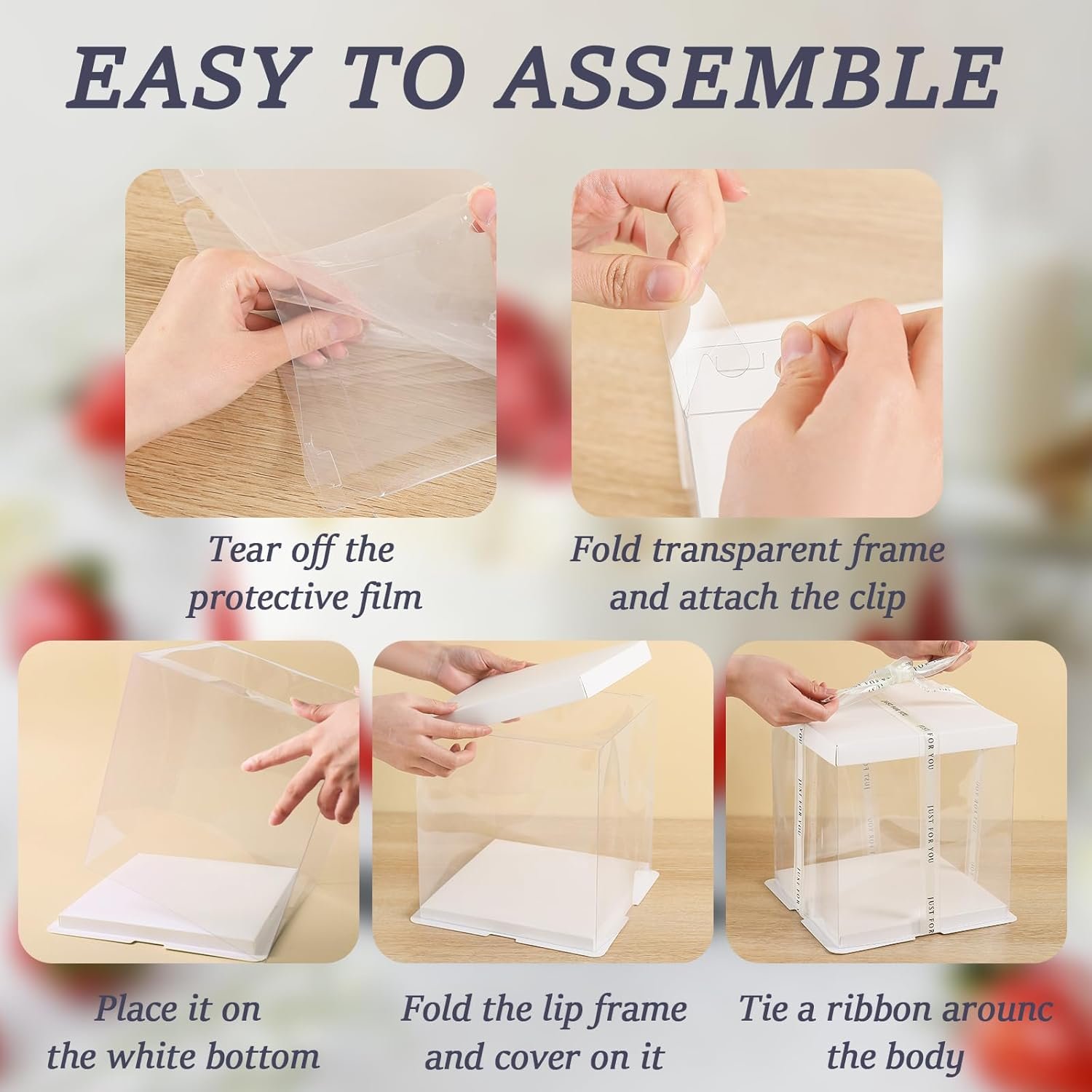 Caja de pastel transparente con cinta y logo personalizado, 8 piezas, caja de transporte de pastel de 2 capas 10x10x9 pulgadas, cajas de regalo claras para cumpleaños y bodas de marca blanca, proveedor de packaging.