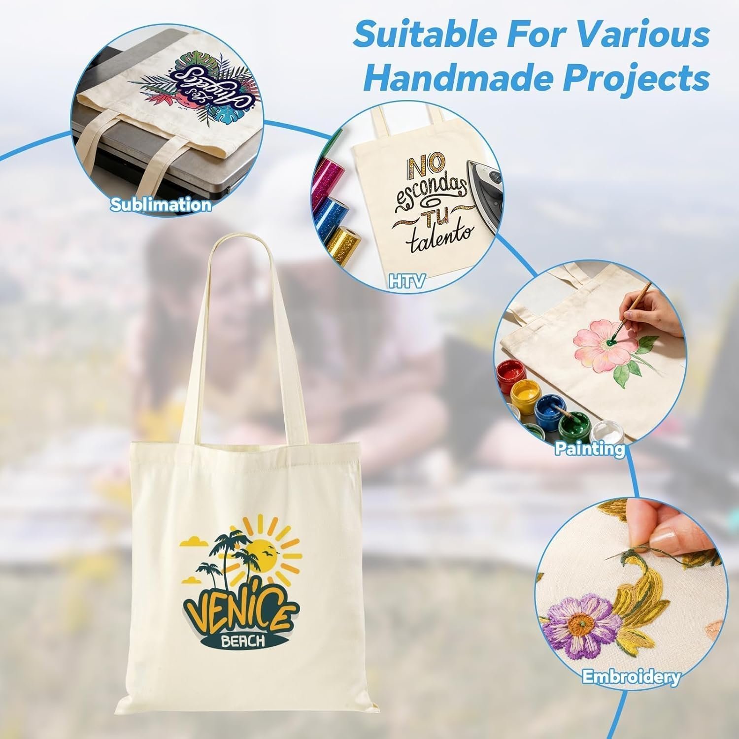 Bolsas de Lona en Blanco para DIY y Regalos Personalizados, 24 Paquete de 10oz, 14x15 Pulgadas, Ideal para Pintura y Sustracción - Logo Personalizado, Proveedor de Bolsas de Tela.