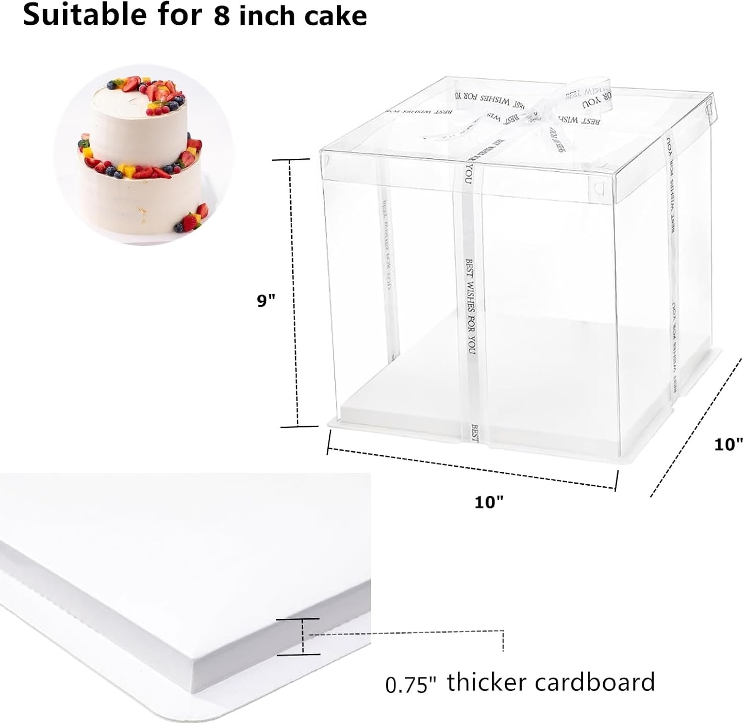 Caja de pasteles transparente de 6 piezas con logo personalizado, portacakes de 2 capas de 10