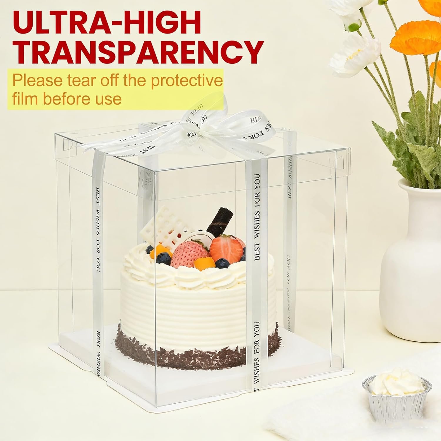 Caja de pasteles transparente de 6 piezas con logo personalizado, portacakes de 2 capas de 10