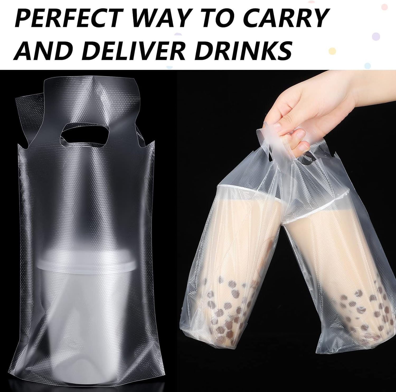 Logo Personalizado Transportador de Bebidas 1000 PCS, Bolsa de Plástico con Asa para un Solo Vaso, Contenedor Portátil para Café, Jugo y Bebidas, 6 x 11 Pulgadas, Proveedor de Fábrica.