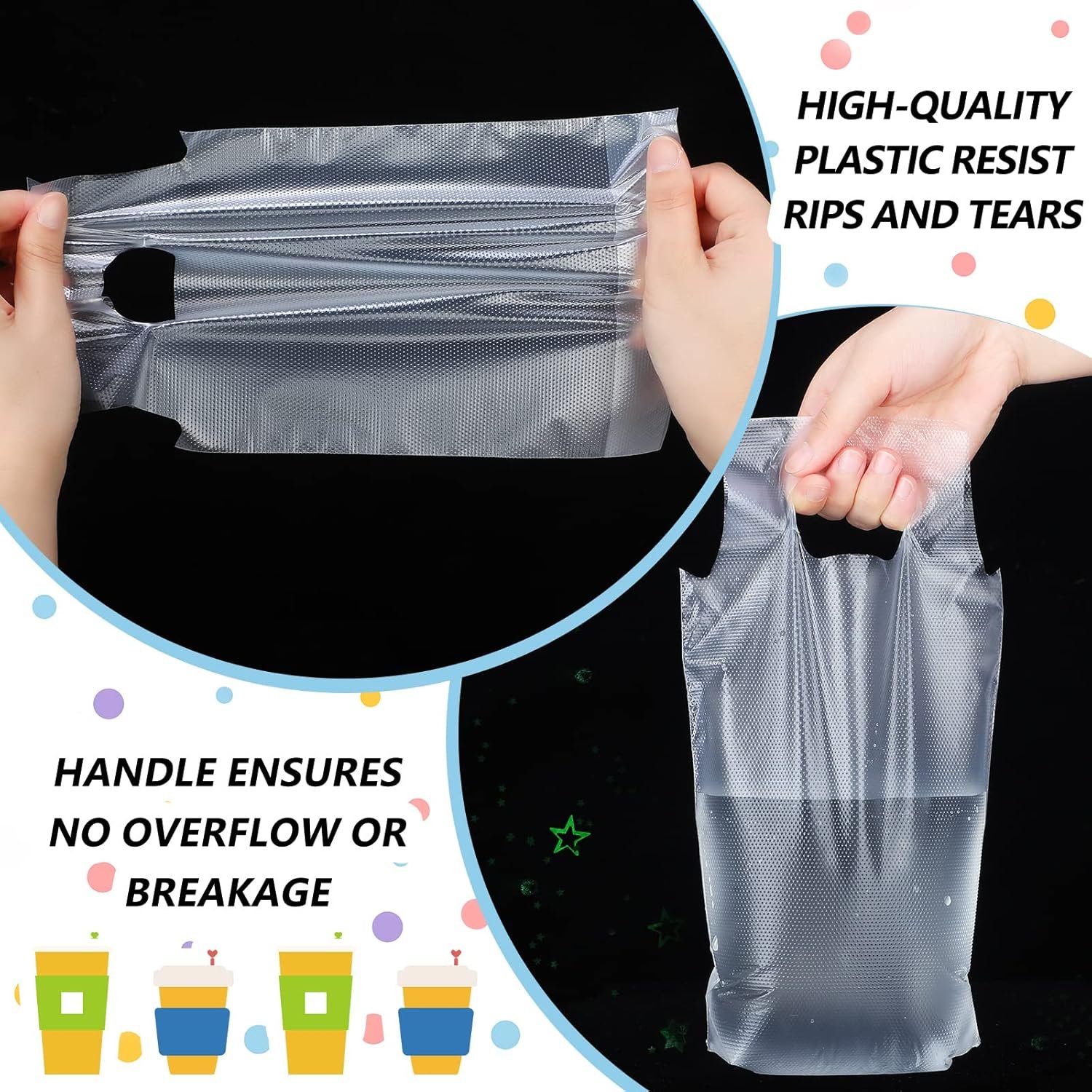 Logo Personalizado Transportador de Bebidas 1000 PCS, Bolsa de Plástico con Asa para un Solo Vaso, Contenedor Portátil para Café, Jugo y Bebidas, 6 x 11 Pulgadas, Proveedor de Fábrica.