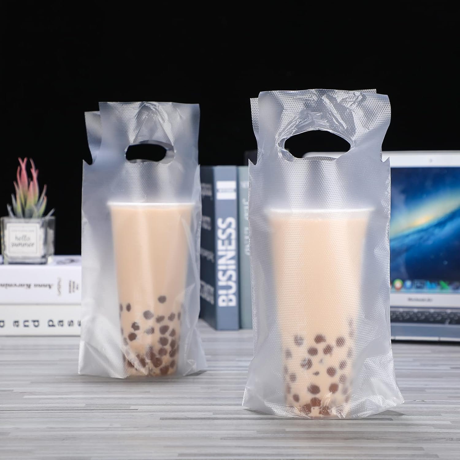 Logo Personalizado Transportador de Bebidas 1000 PCS, Bolsa de Plástico con Asa para un Solo Vaso, Contenedor Portátil para Café, Jugo y Bebidas, 6 x 11 Pulgadas, Proveedor de Fábrica.