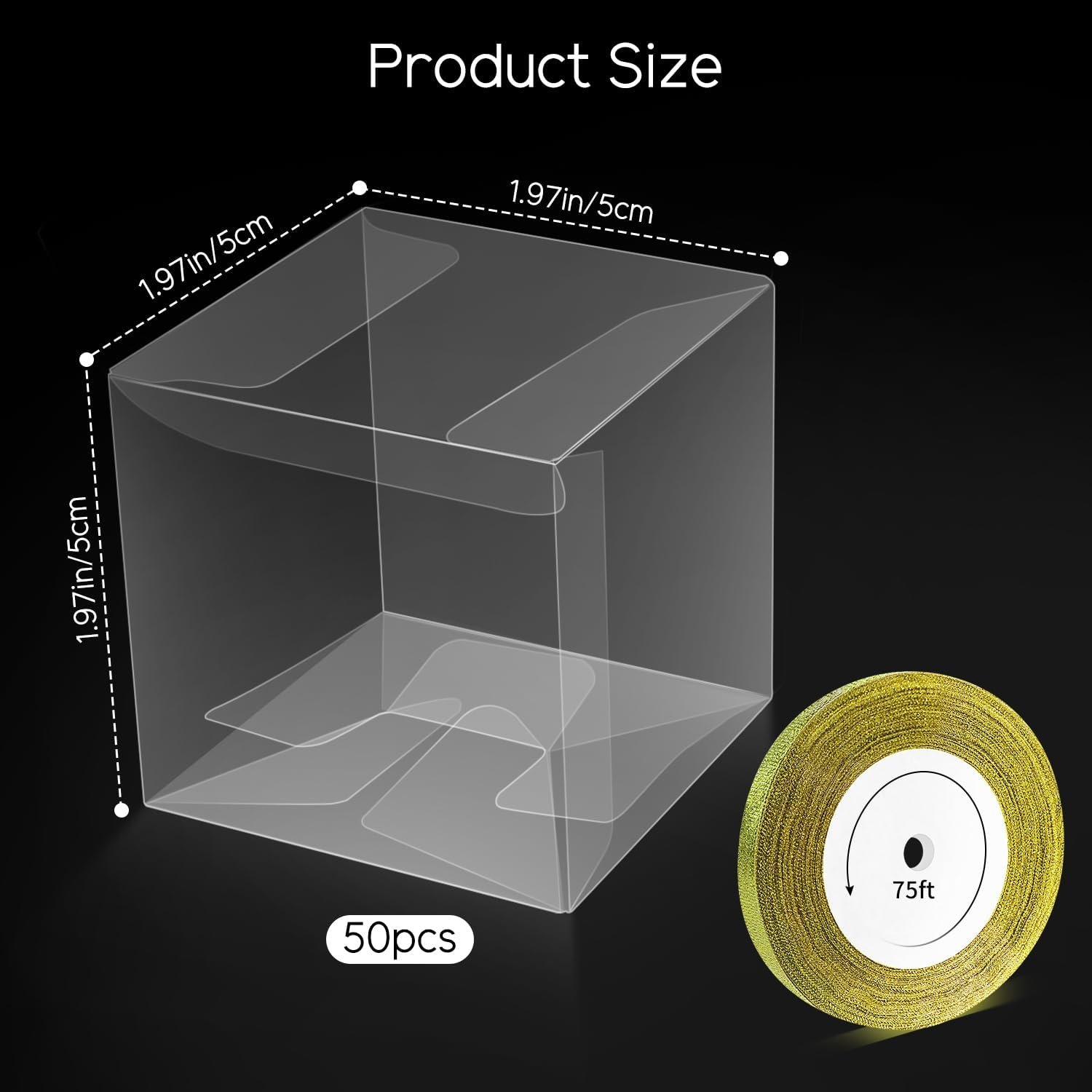 Logo Personalizado Cajas de Dulces Transparentes de 50 Piezas, 2x2x2 Pulgadas, Cajas de Regalo de Plástico con Cinta, Cajas de Favor para Golosinas, Marca Blanca Proveedor
