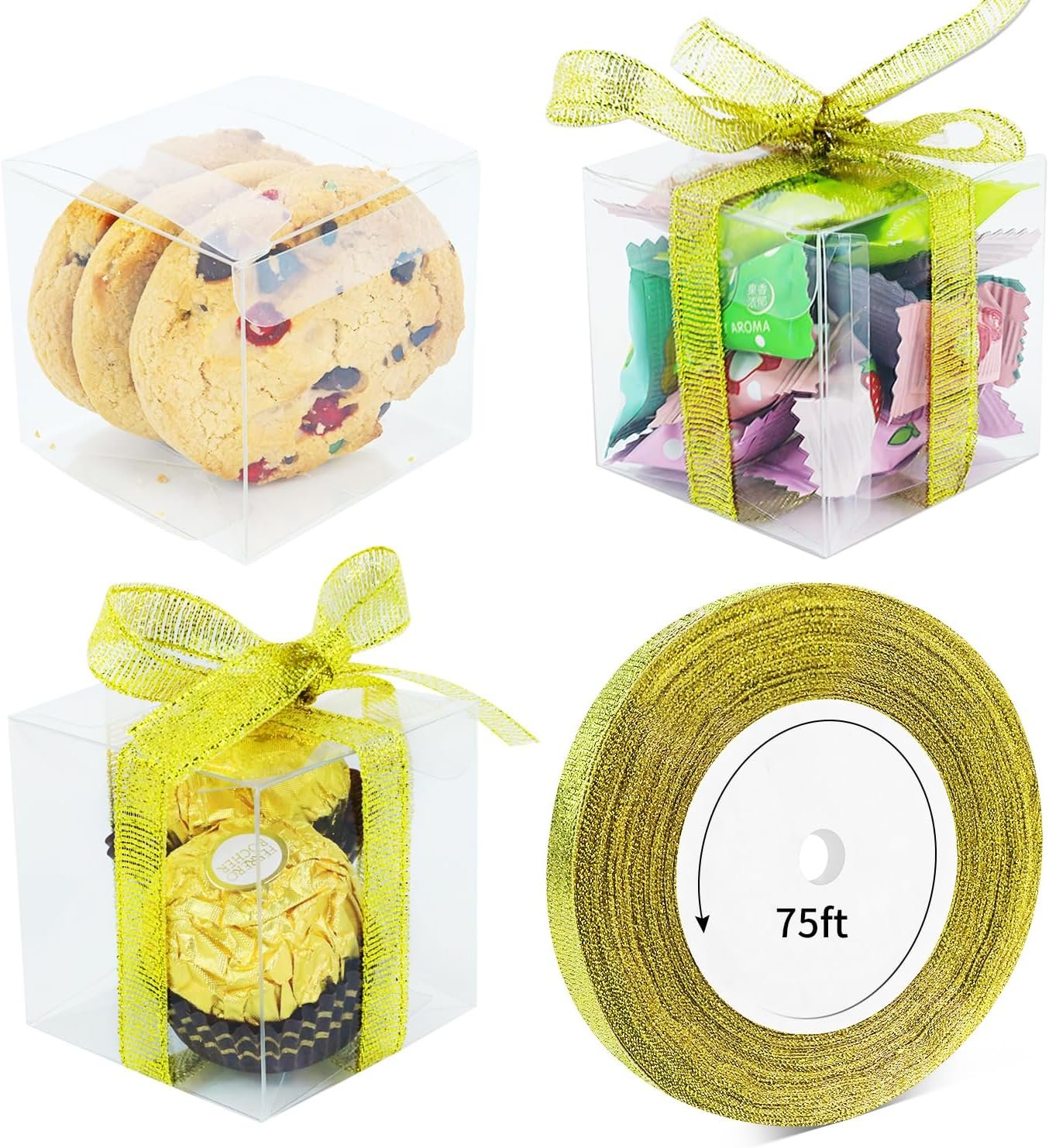 Logo Personalizado Cajas de Dulces Transparentes de 50 Piezas, 2x2x2 Pulgadas, Cajas de Regalo de Plástico con Cinta, Cajas de Favor para Golosinas, Marca Blanca Proveedor