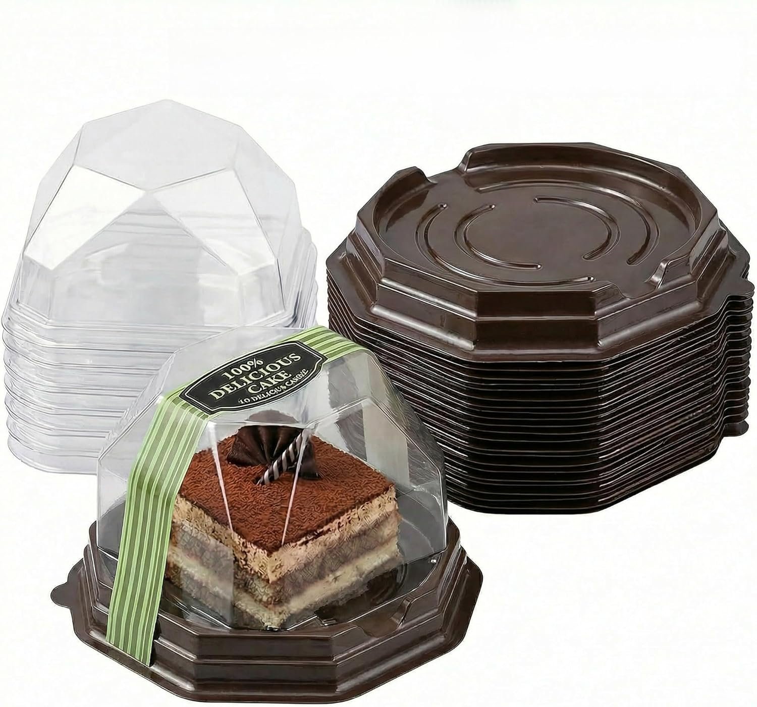 Logo Personalizado 50Pcs Caja de Mini Pastel de 4 Pulgadas, Envases Desechables de Charcutería con Tapa Transparente y Etiquetas Adhesivas para Galleta, Cupcake, Macaron, Rodaja de Fresa con Chocolate, Fábrica.