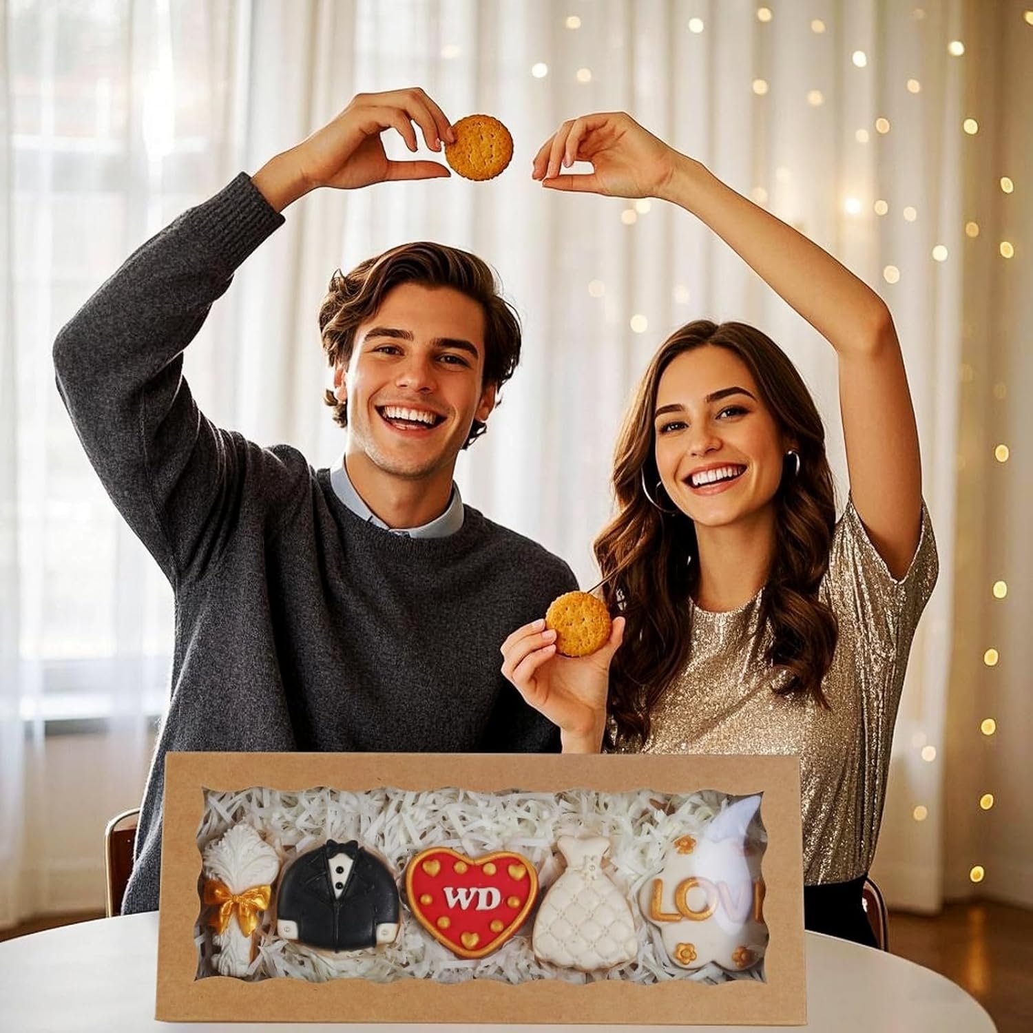 Cajas de galletas con ventana de 50PCS 12x5x1.5 pulgadas, cajas de macarrones, cajas de chocolates trufas y cajas de donas para Navidad, Día de San Valentín, Pascua y Día de la Madre, Marca Blanca, Proveedor.