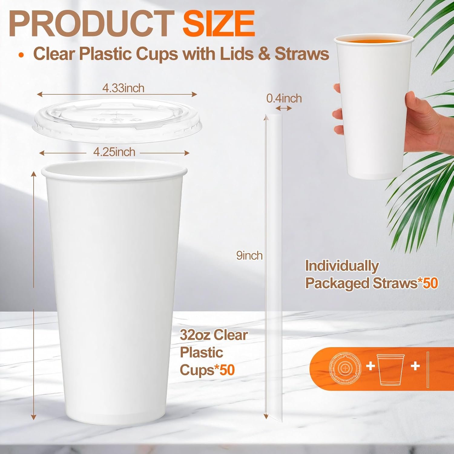 Tazas de papel desechables de 32 oz blancas con tapa y popotes, personalizadas con logo, ideales para bebidas frías, batidos, café helado y parfaits; proveedor confiable para tu marca blanca.