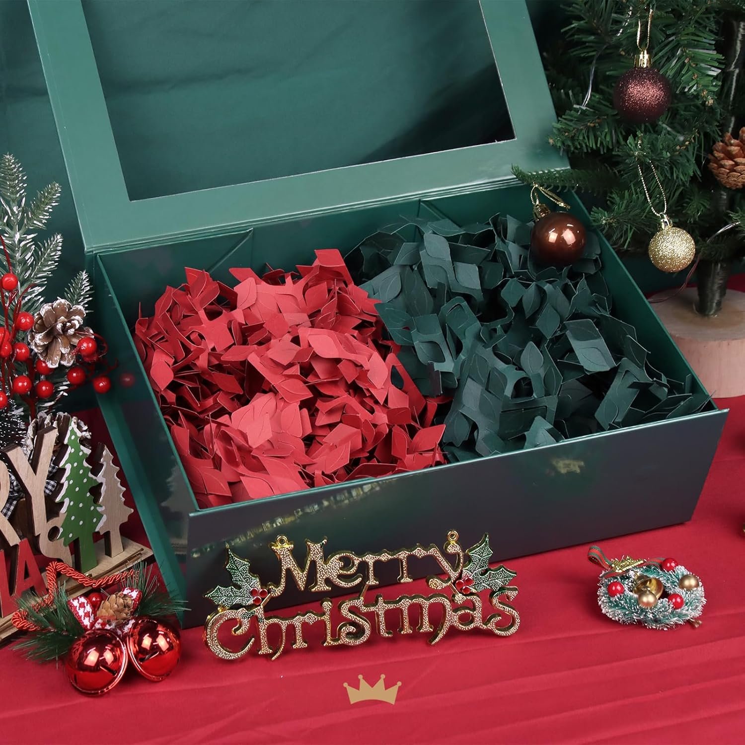 Caja de Regalo Verde con Ventana, 9x6.5x3.8 Pulgadas, Caja Transparente para Presentes con Cinta y Tarjeta, Propuesta de Padrino, Incluye Tapa Magnolia, Fábrica de Cajas Personalizadas con Logo y Marca Blanca.