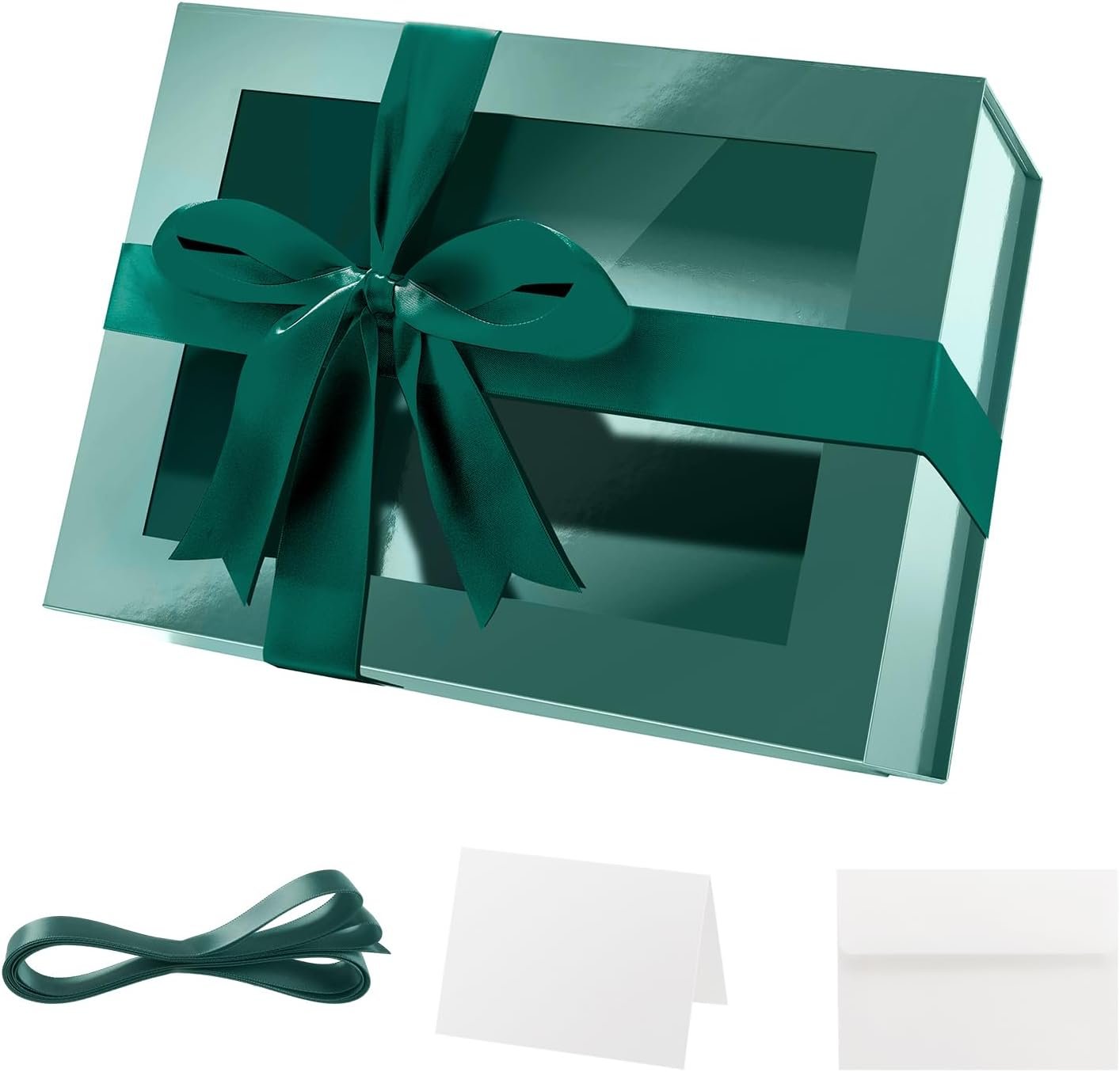 Caja de Regalo Verde con Ventana, 9x6.5x3.8 Pulgadas, Caja Transparente para Presentes con Cinta y Tarjeta, Propuesta de Padrino, Incluye Tapa Magnolia, Fábrica de Cajas Personalizadas con Logo y Marca Blanca.