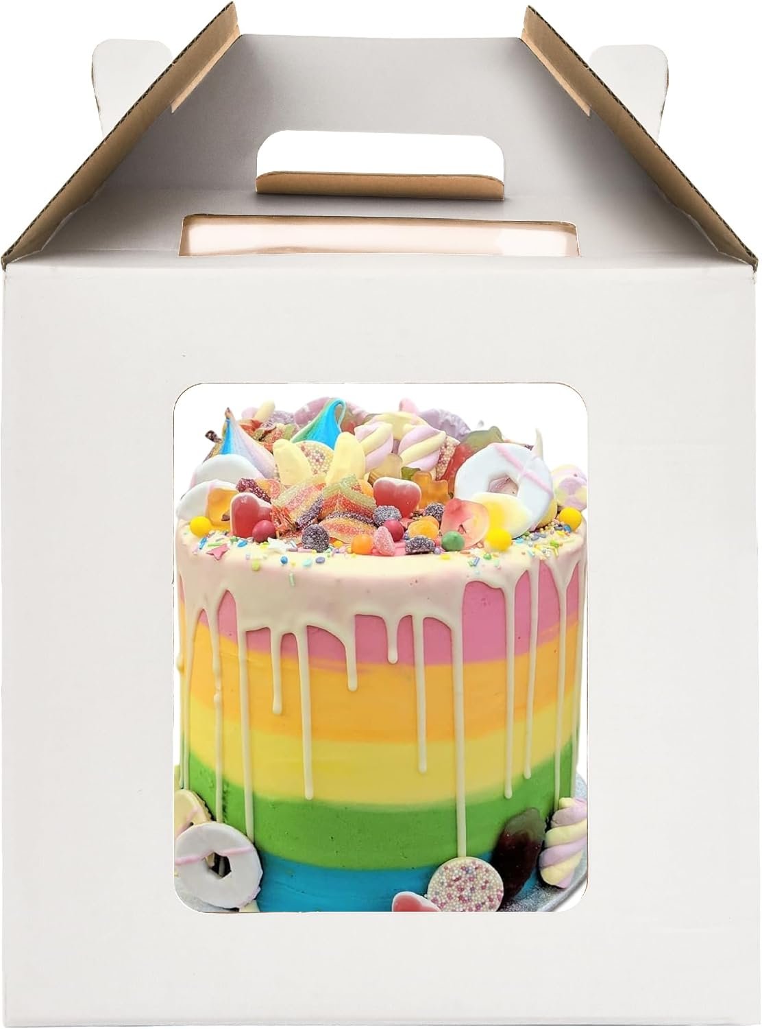 Logo Personalizado Cajas de Pasteles Altas de 10x10x10 Pulgadas con Ventanas, Transportador de Pasteles de 8 y 10 Pulgadas, Caja para Pasteles de Capas, Fábrica de Cajas para Pasteles Grandes (1 paquete), Marca Blanca Durable.