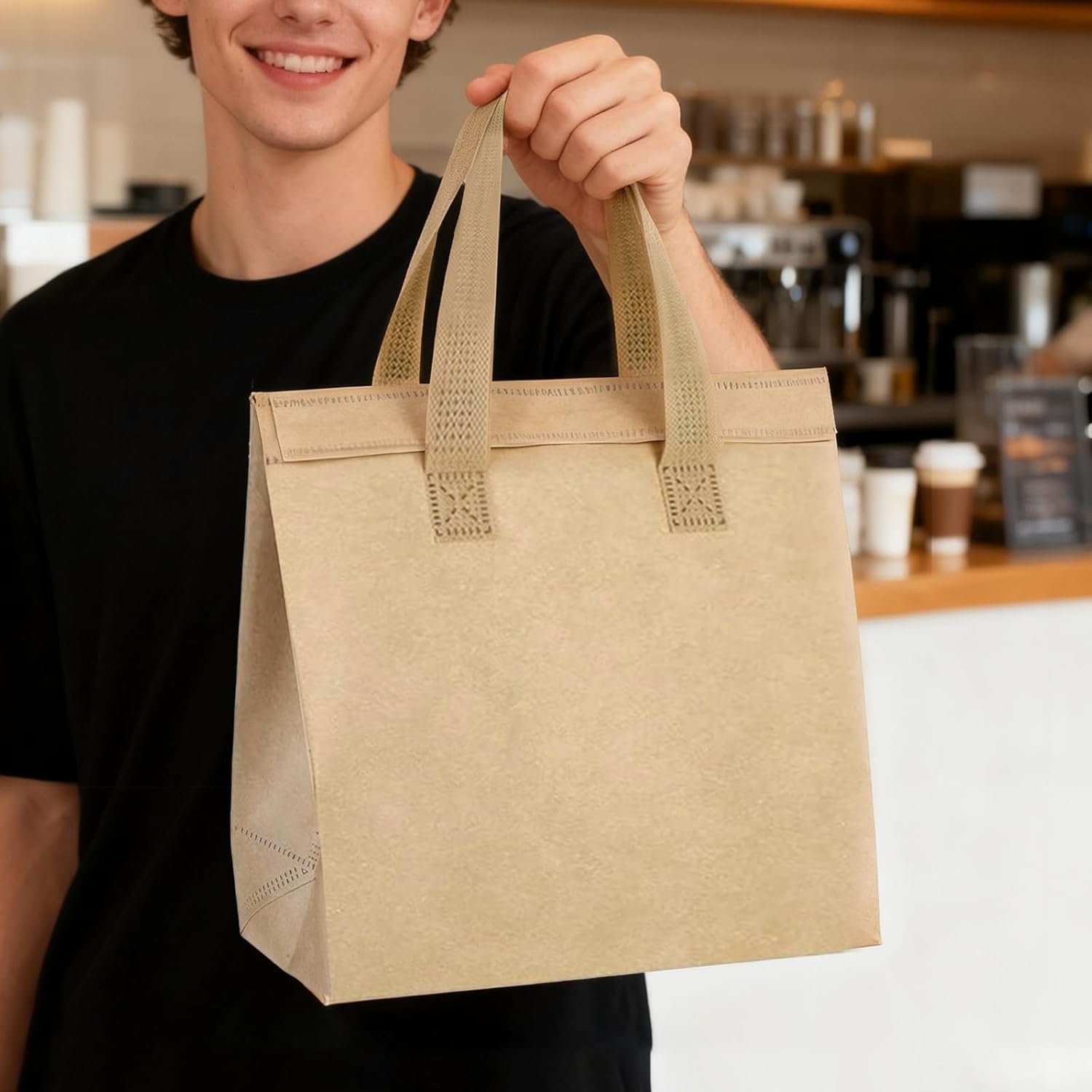 Bolsas Térmicas de 120 Piezas con Logo Personalizado para Comida Caliente o Fría, Café, Té de Leche, BBQ; Ideal para Restaurantes, Catering, Grocery, Picnics y Donaciones, Proveedor de Calidad.