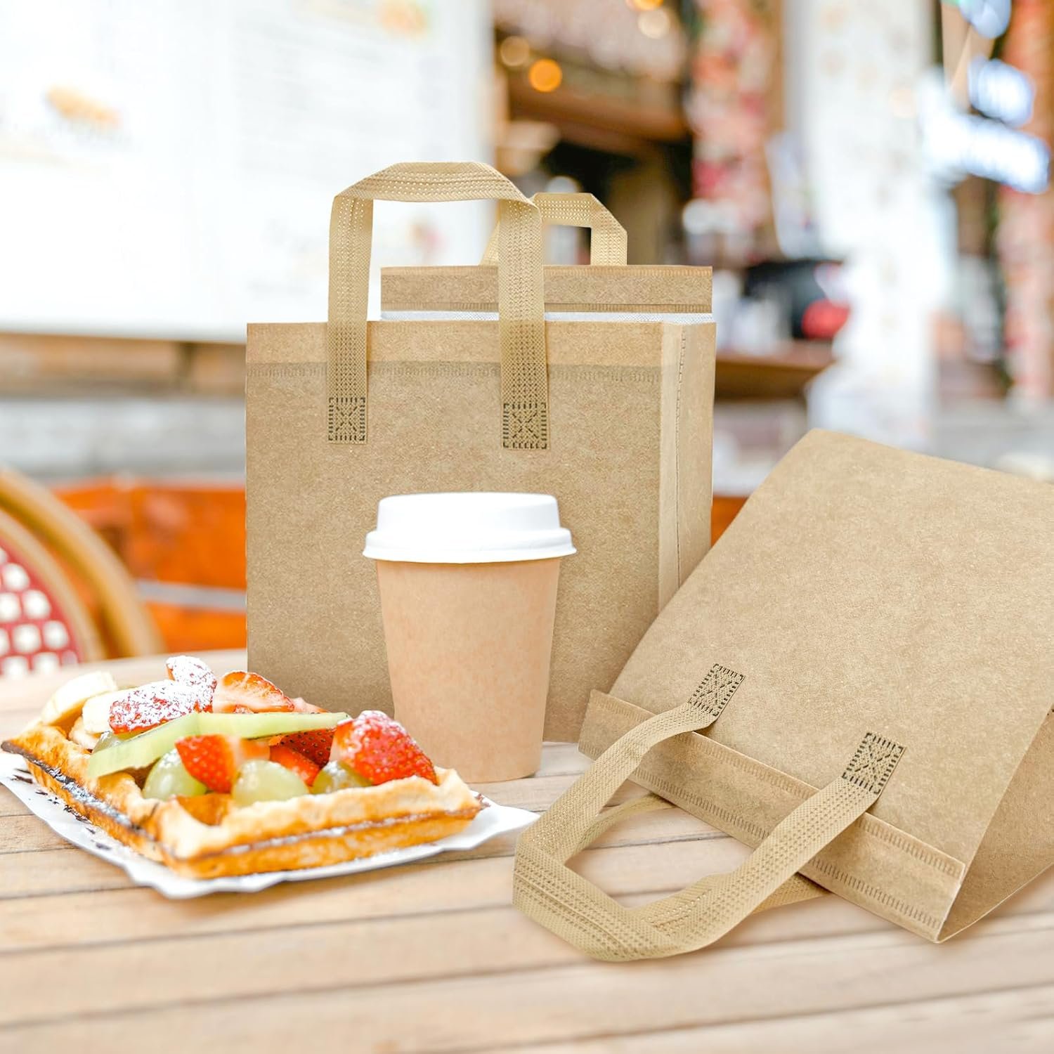 Bolsas Térmicas de 120 Piezas con Logo Personalizado para Comida Caliente o Fría, Café, Té de Leche, BBQ; Ideal para Restaurantes, Catering, Grocery, Picnics y Donaciones, Proveedor de Calidad.