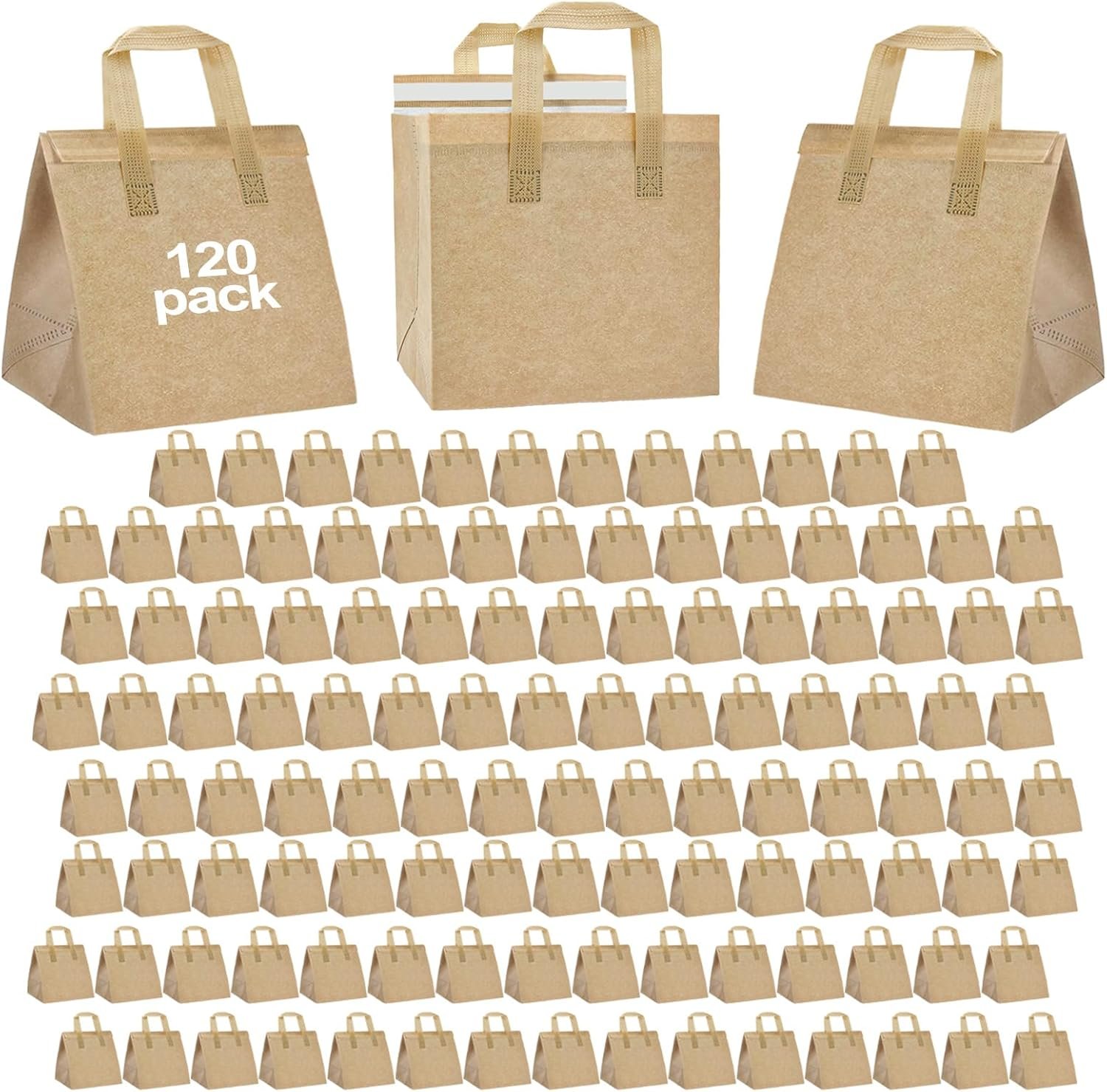 Bolsas Térmicas de 120 Piezas con Logo Personalizado para Comida Caliente o Fría, Café, Té de Leche, BBQ; Ideal para Restaurantes, Catering, Grocery, Picnics y Donaciones, Proveedor de Calidad.