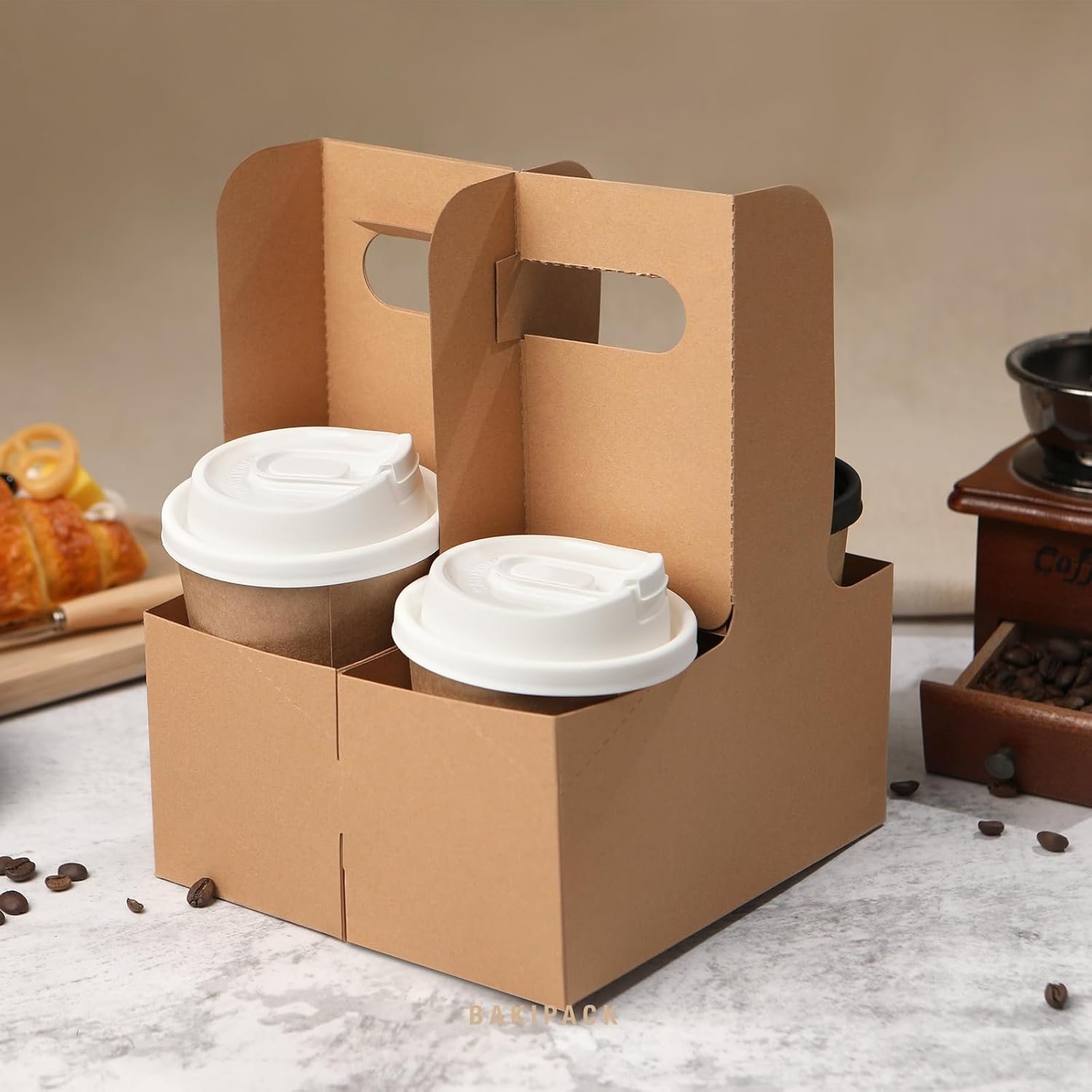 Porta bebidas de 2 tazas con asas, 30 conjuntos de portavasos de papel kraft para tazas de 12-20 oz, ideal para café para llevar, bebida caliente y fría, servicio de entrega en cafeterías y restaurantes, Marca Blanca, Proveedor.