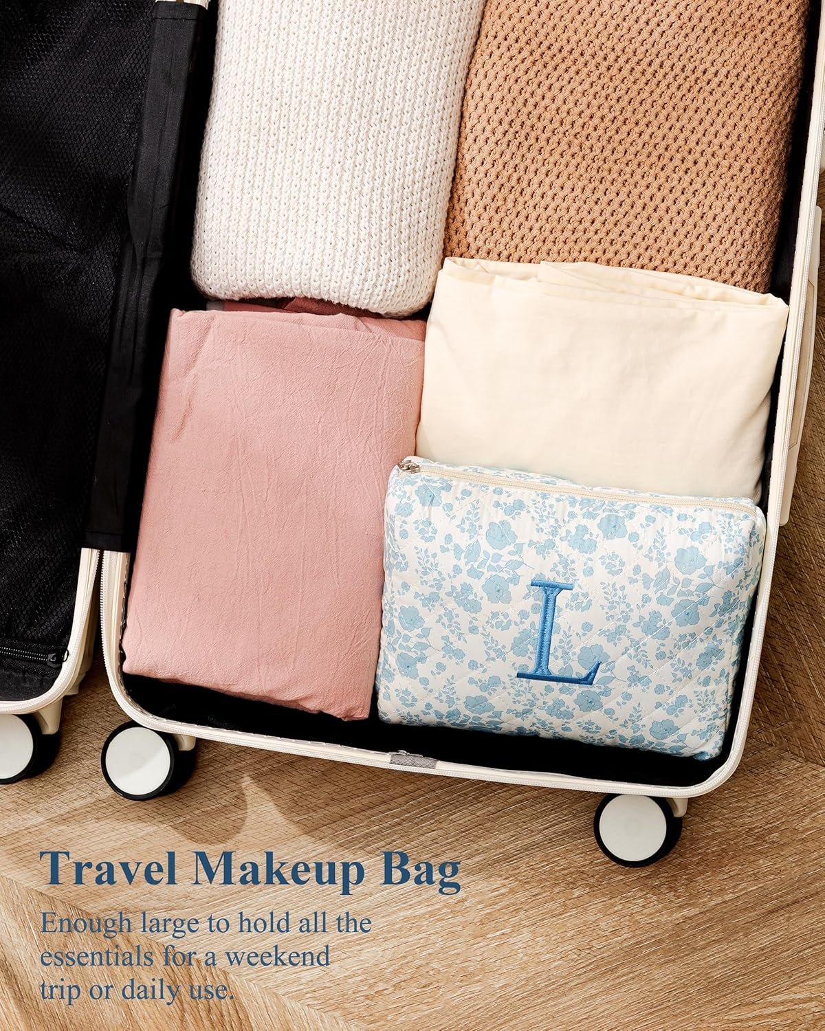 Bolsa de Maquillaje Acolchada Grande de Algodón con Logo Personalizado, Neceser de Viaje Floral Coqueta para Mujeres y Niñas, Fábrica Proveedor de Bolsas Cosméticas y de Aseo.