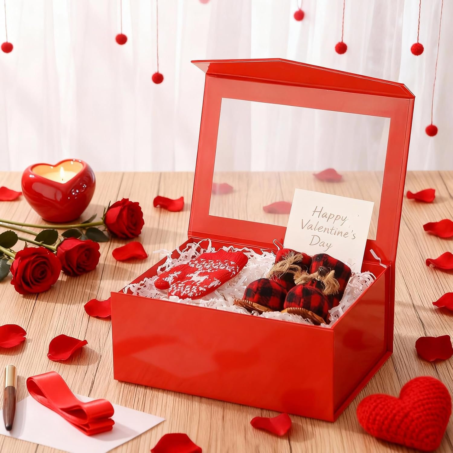 Caja de Regalo con Logo Personalizado, 5 Cajas Rojas con Ventanas, 9x6.5x3.8 Pulgadas, Perfectas para Ropa, Tarjetas, Propuestas de Damas de Honor y Regalos de Navidad con Tapa Magnética, Proveedor de Cajas de Regalo de Marca Blanca