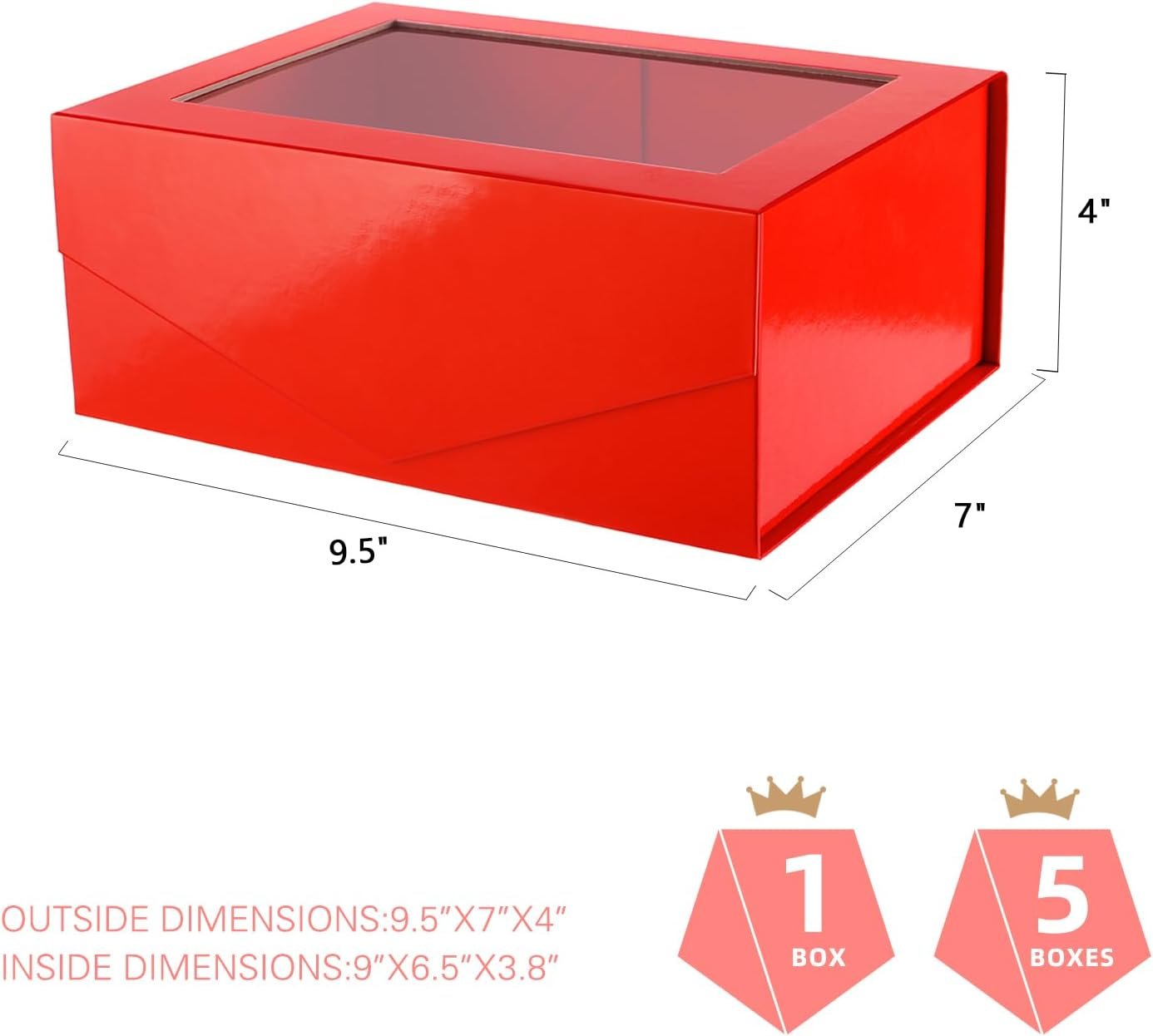 Caja de Regalo con Logo Personalizado, 5 Cajas Rojas con Ventanas, 9x6.5x3.8 Pulgadas, Perfectas para Ropa, Tarjetas, Propuestas de Damas de Honor y Regalos de Navidad con Tapa Magnética, Proveedor de Cajas de Regalo de Marca Blanca