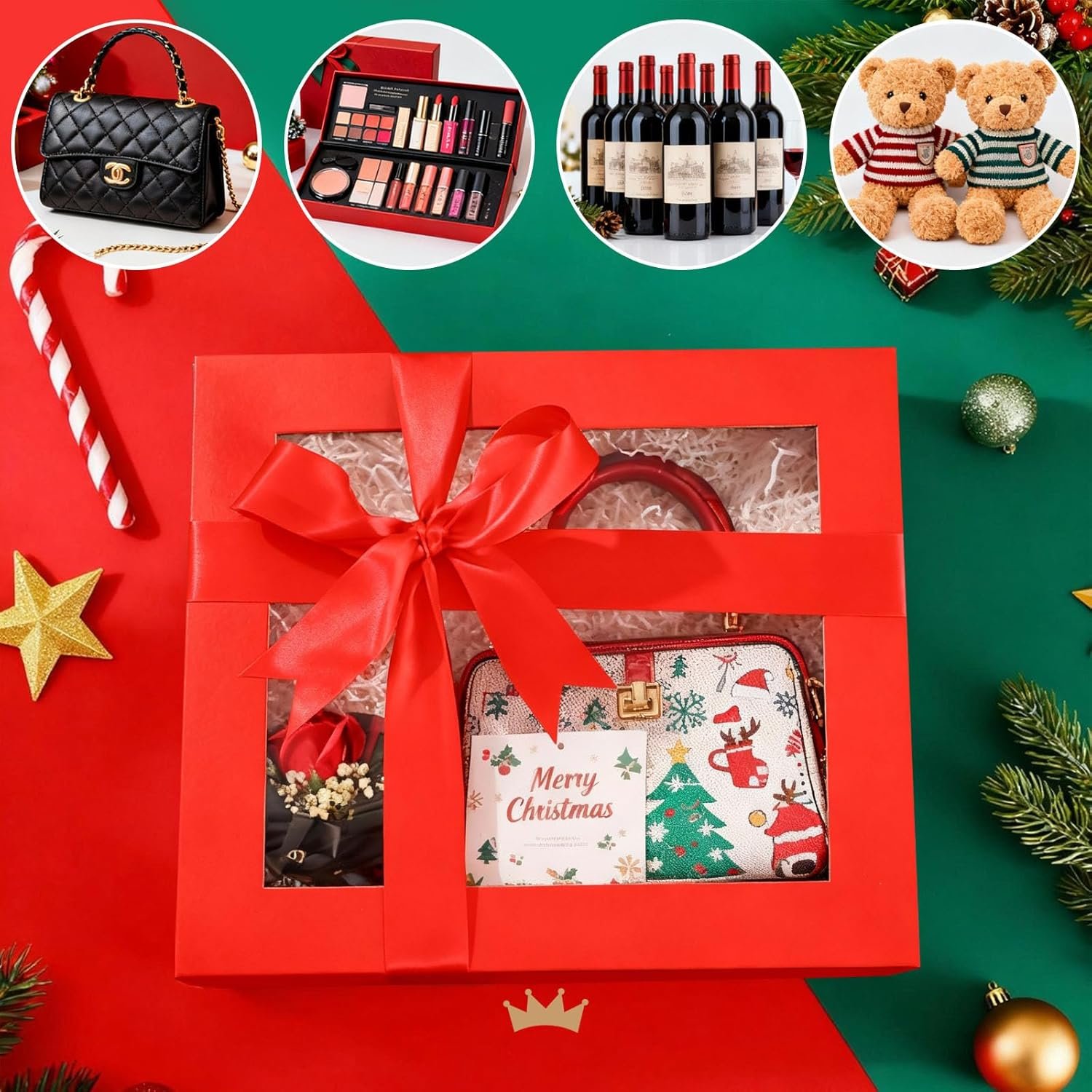 Caja de Regalo con Logo Personalizado, 5 Cajas Rojas con Ventanas, 9x6.5x3.8 Pulgadas, Perfectas para Ropa, Tarjetas, Propuestas de Damas de Honor y Regalos de Navidad con Tapa Magnética, Proveedor de Cajas de Regalo de Marca Blanca