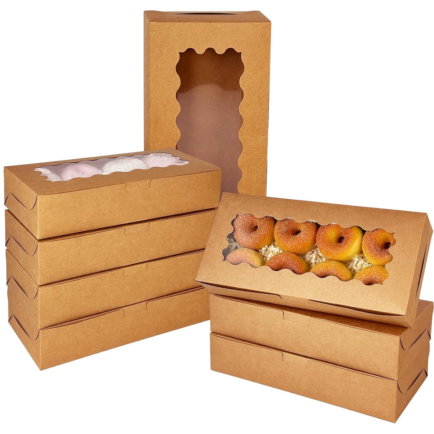 Caja de Galletas Marrón con Ventana 12x5.5x2.5 Pulgadas 50 Packs para Pastelería con Logo Personalizado, Ideal para Marca Blanca, Proveedor de Embalaje.