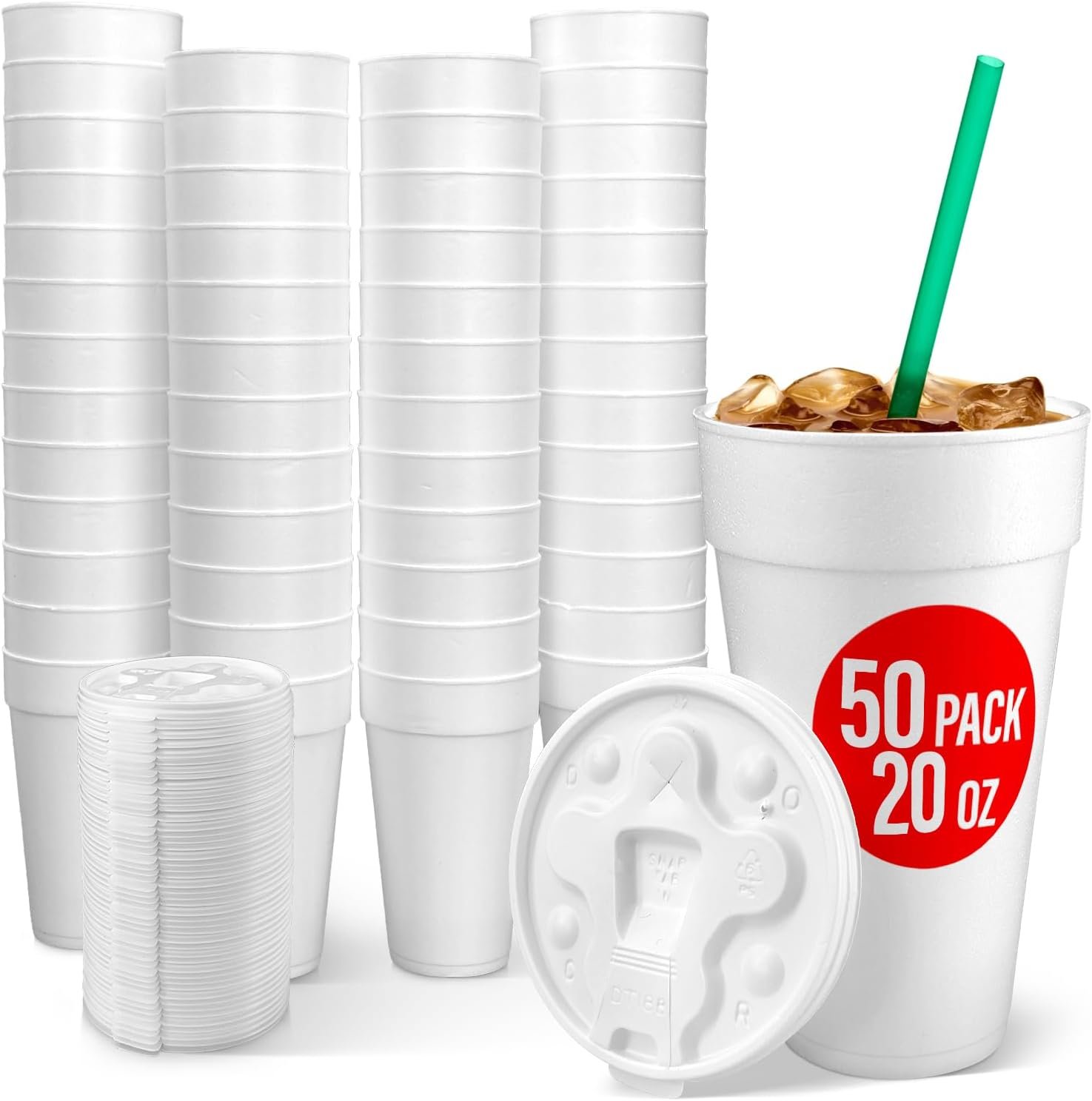 Cups de Foam Personalizados (50 unidades) Grandes Tazas de Styrofoam para Bebidas Calientes y Frías, Tazas Aisladas de Cafe, Soda, Jugo, Té - Proveedor de Marca Blanca